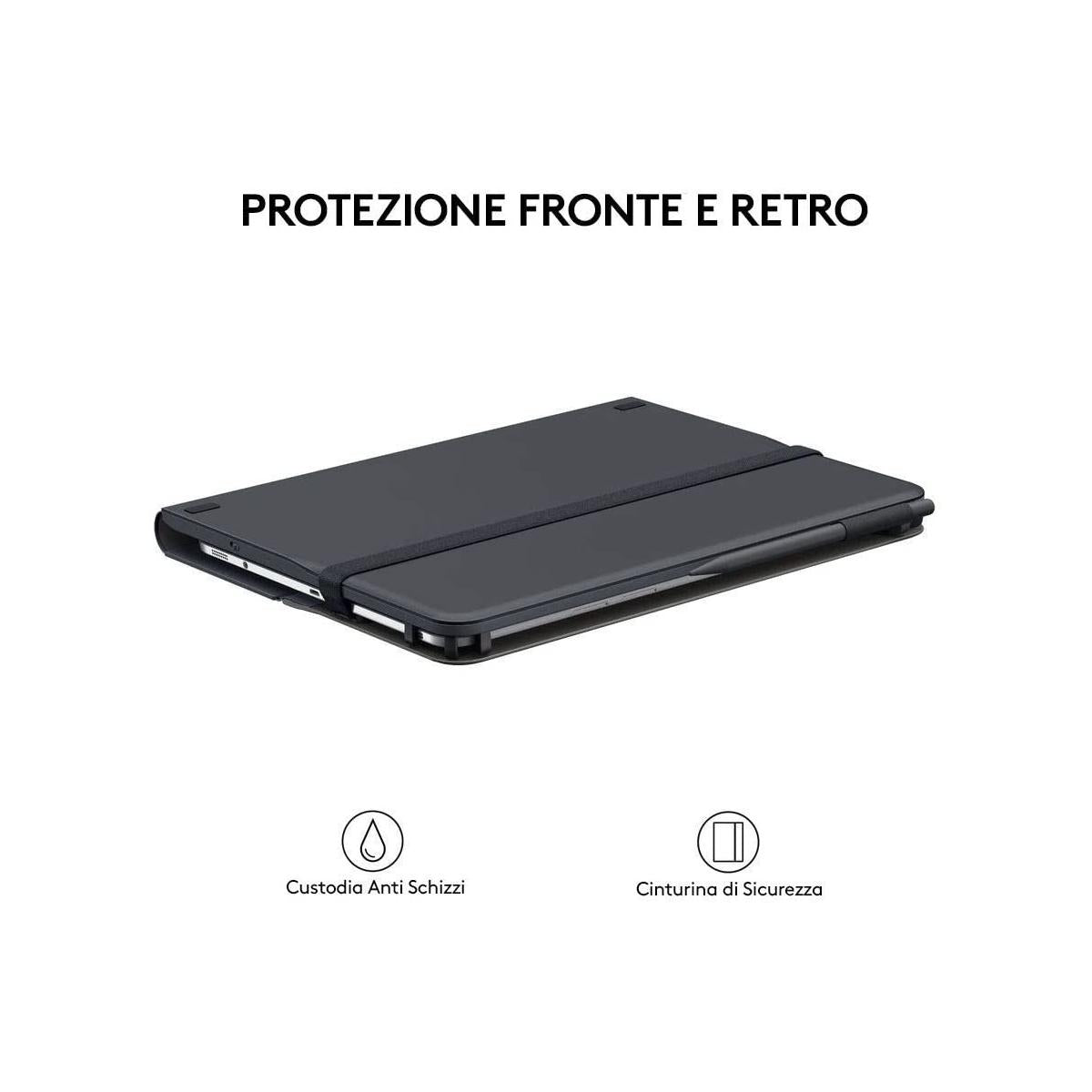 Logitech Universal Folio Cover con Tastiera Bluetooth Wireless per Tablet Ipad da 9 10 Pollici Nero