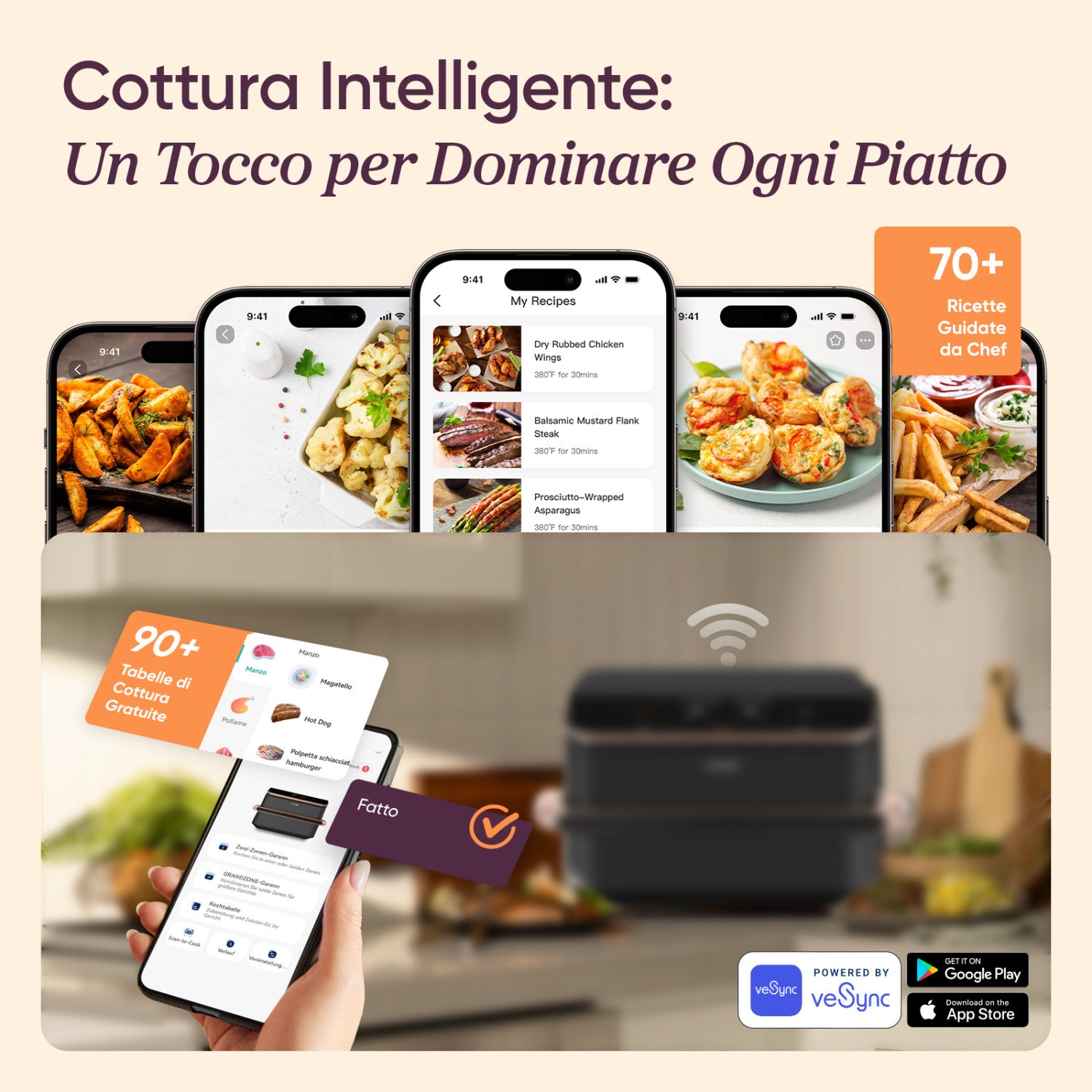 Cosori FRIGGITRICE AD ARIA Dual Blaze Twinfry™ Chef Edition, 2800W, 10 Litri, Funzioni 7 in 1, Doppia Resistenza, Doppio Cestello 5L&5L e Separatore Rimovibile, WiFi, 40-240℃, Grigio scuro