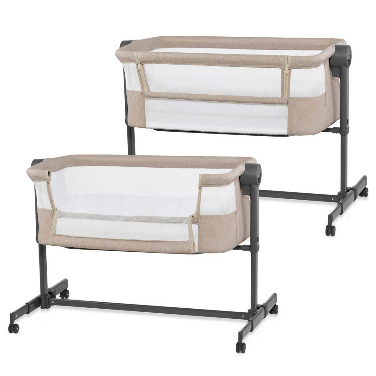 Kinderkraft Nestee Up 2 Culla Co-Sleeping Con Materasso, 5 Livelli Di Altezza, 4 Ruote, Beige