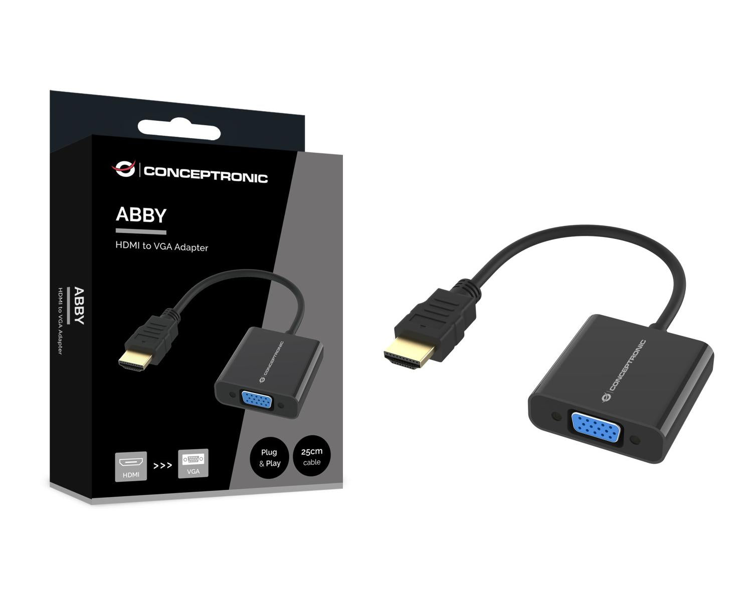 Conceptronic ABBY20B cavo e adattatore video 0,25 m HDMI tipo A Standard VGA D-Sub Nero