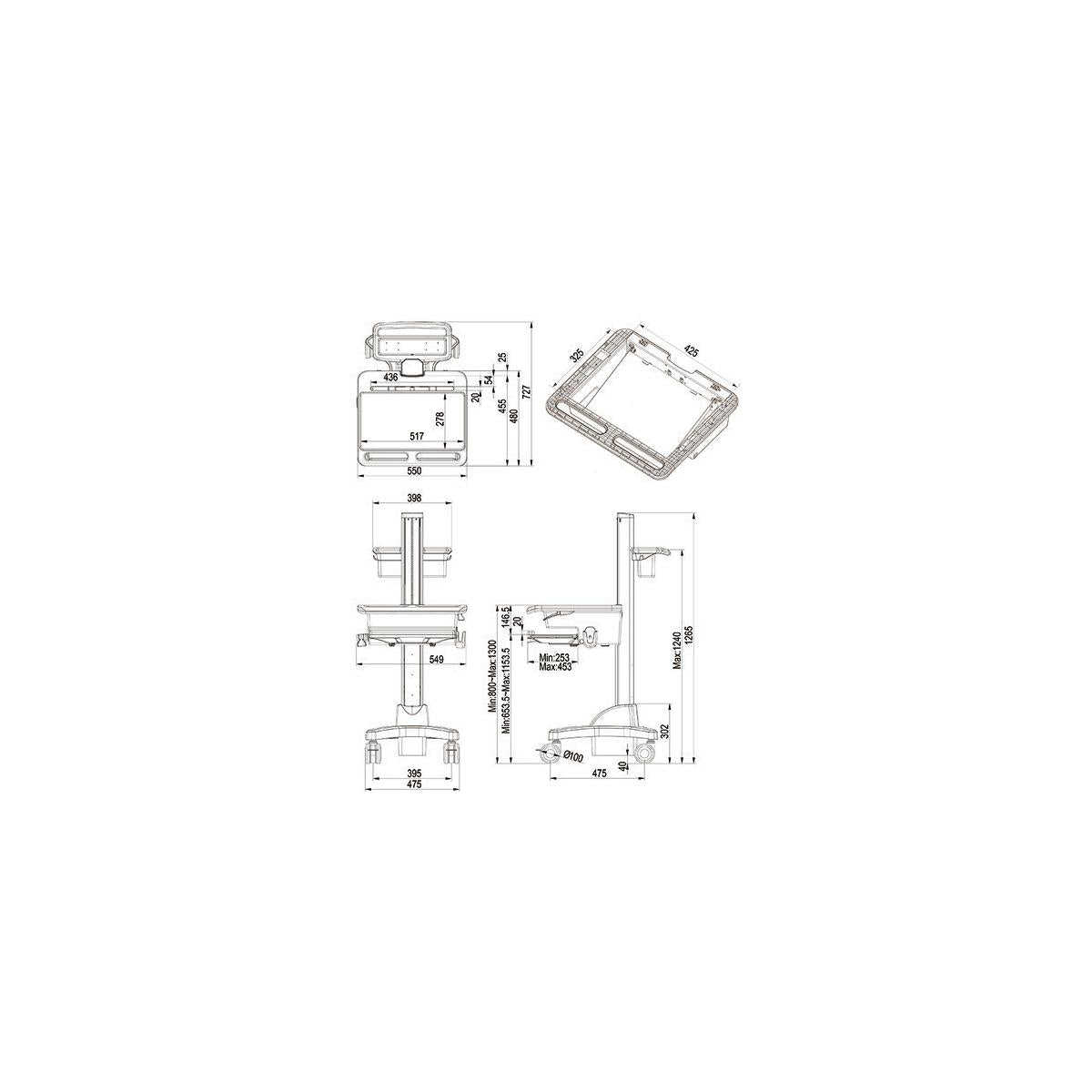 Multibrackets 0766 carrello e supporto multimediale Argento, Bianco Computer portatile Carrello multimediale