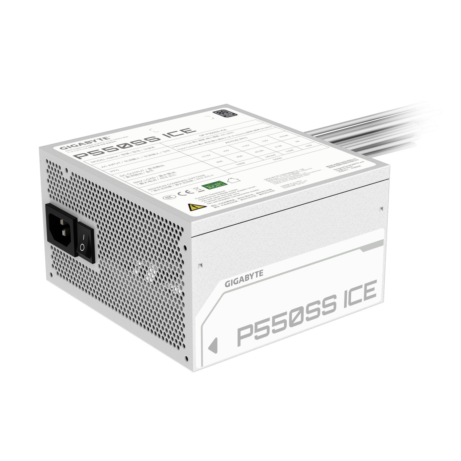 GIGABYTE P550SS ICE Alimentatore - PCIe 5.0, 80 PLUS Silver, Ventola da 120 mm, Compatibile con ATX 3.0, Spina EU