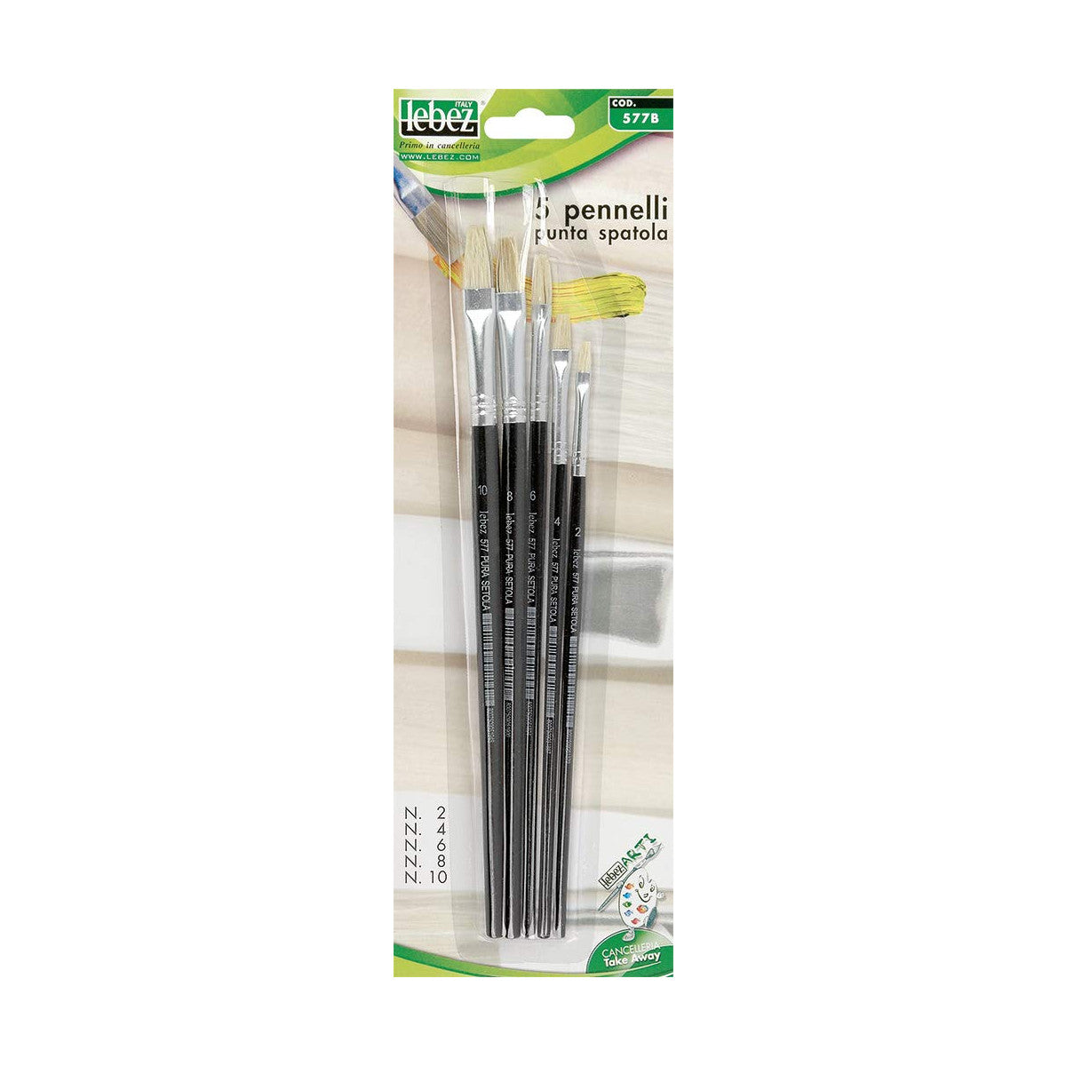 Lebez Set 5 Pennelli A Spatola In Setola Pura Con Manico In Legno Misure 2 4 6 8 10