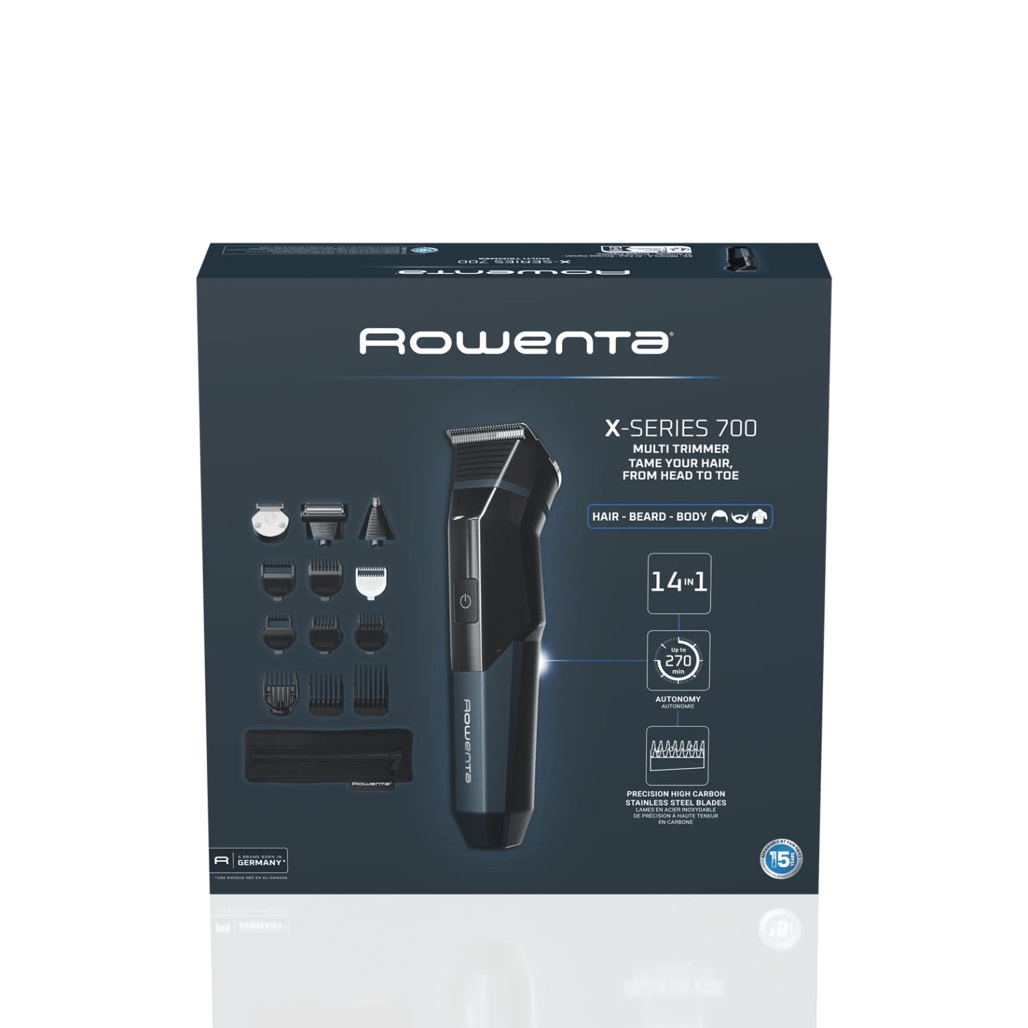 Rowenta X Series 700 Regolabarba Multifunzione 14-in-1 da Uomo, Lame Autoaffilanti in Acciaio Inox ad Alto Tenore di Carbonio, TN9650