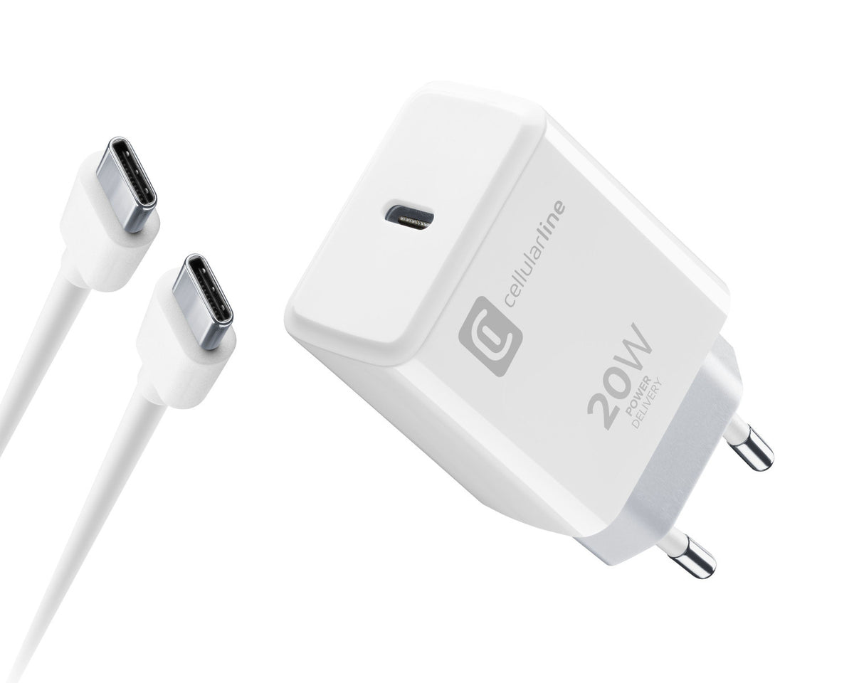 Cellularline Charger Kit 20W For iPhone 15 Series Charger Kit 20W For iPhone 15 Series formato da un caricabatteria USB C 20W un cavo USB-C