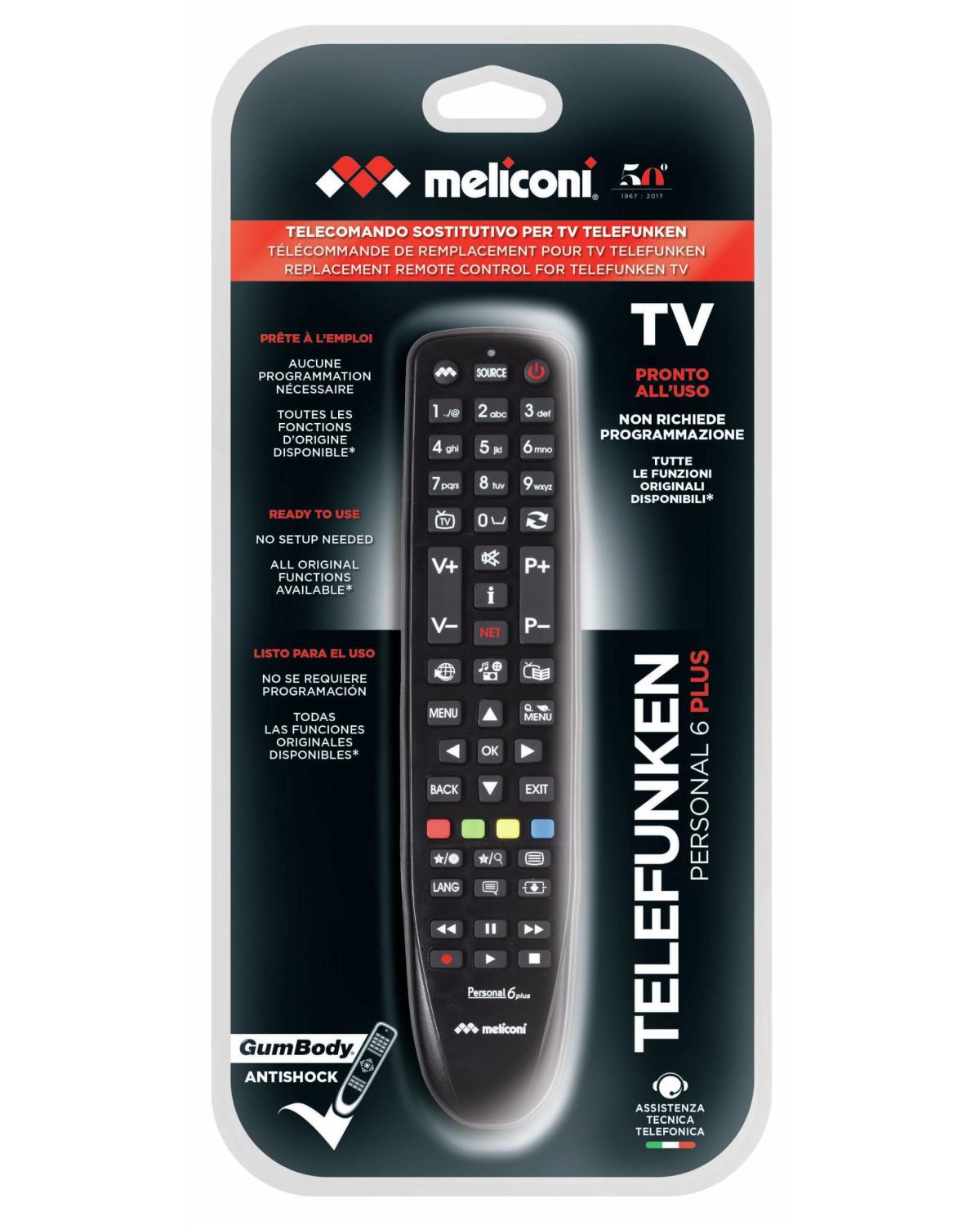 Meliconi Gumbody Personal 6 Plus Telecomando IR Wireless TV Nero