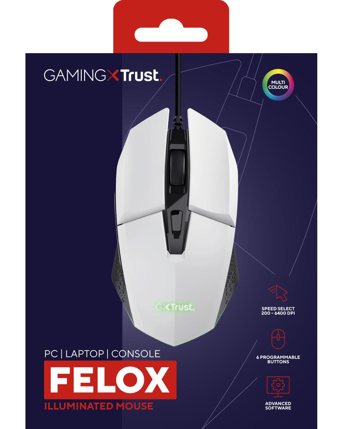 Trust GXT 109W Felox mouse Mano destra USB tipo A Ottico 6400 DPI