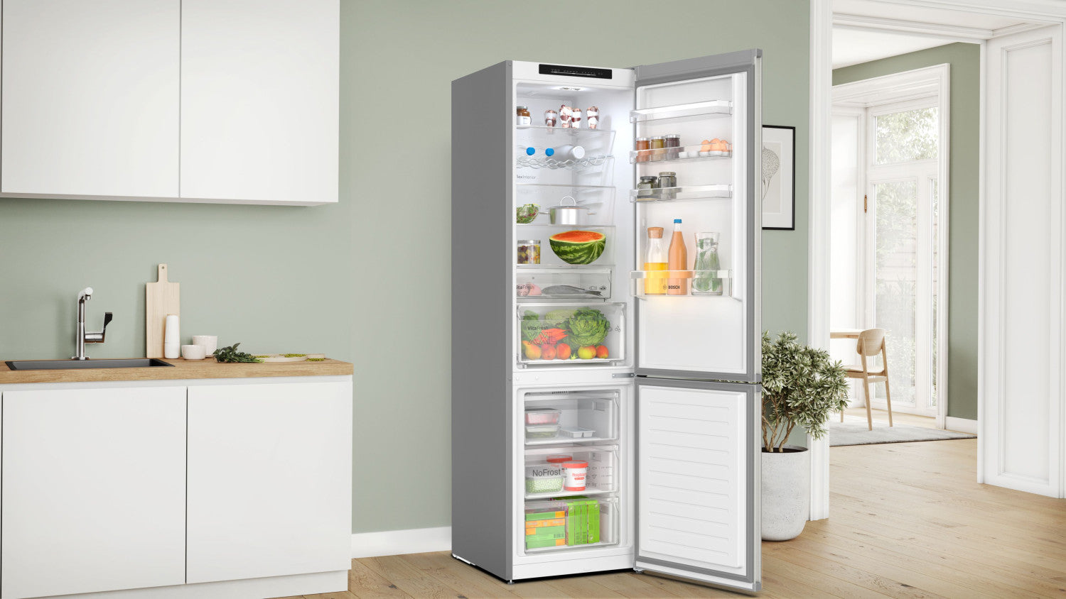 Bosch Serie 4 KGN392I1F , Frigorifero combinato da libera installazione, 203 x 60 cm, Acciaio spazzolato anti-impronta Classe A