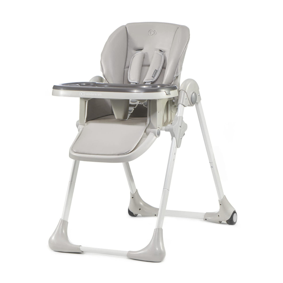 Kinderkraft Yummy Seggiolone Pappa Regolabile Pieghevole, 7 Altezze, Schienale 3 Posizioni, Cinture 5 Punti, 6 Mesi-3 Anni, Grigio