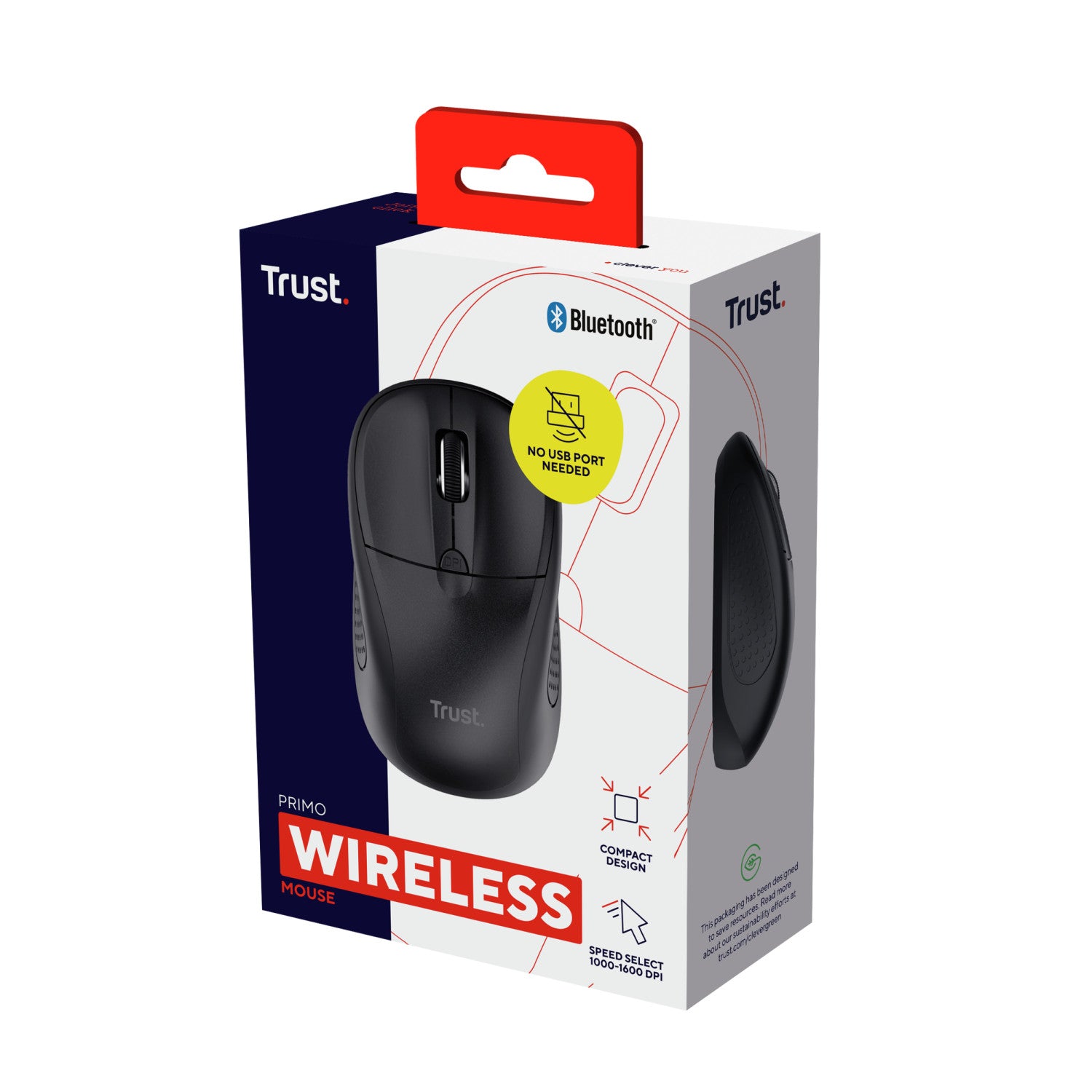 Trust 144428 Primo Mouse Ambidestro Bluetooth Ottico 1600 DPI Nero