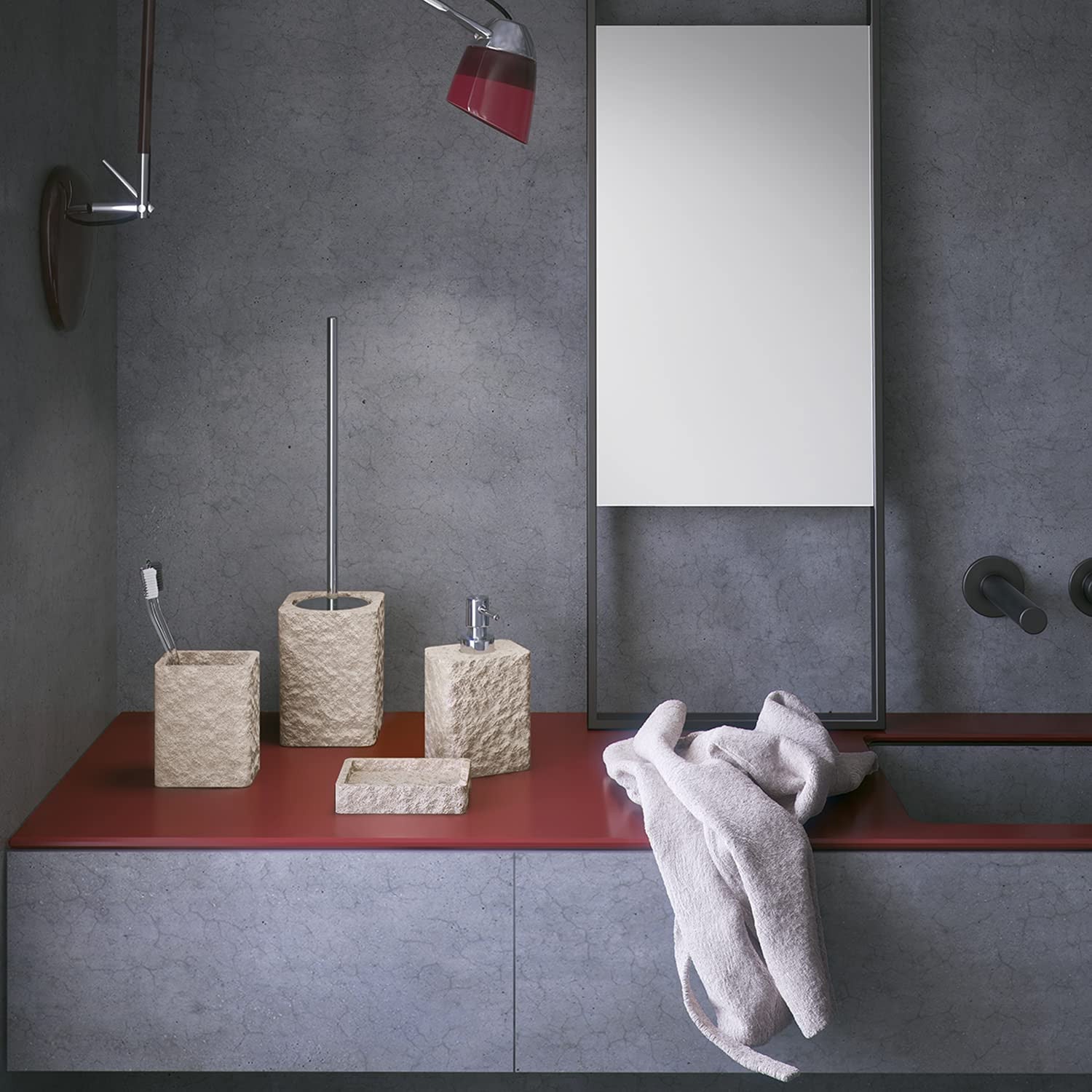 Gedy Portascopino WC Aries Beige in Resina e Sabbia con Manico Cromato 10,5x10,5x40 cm