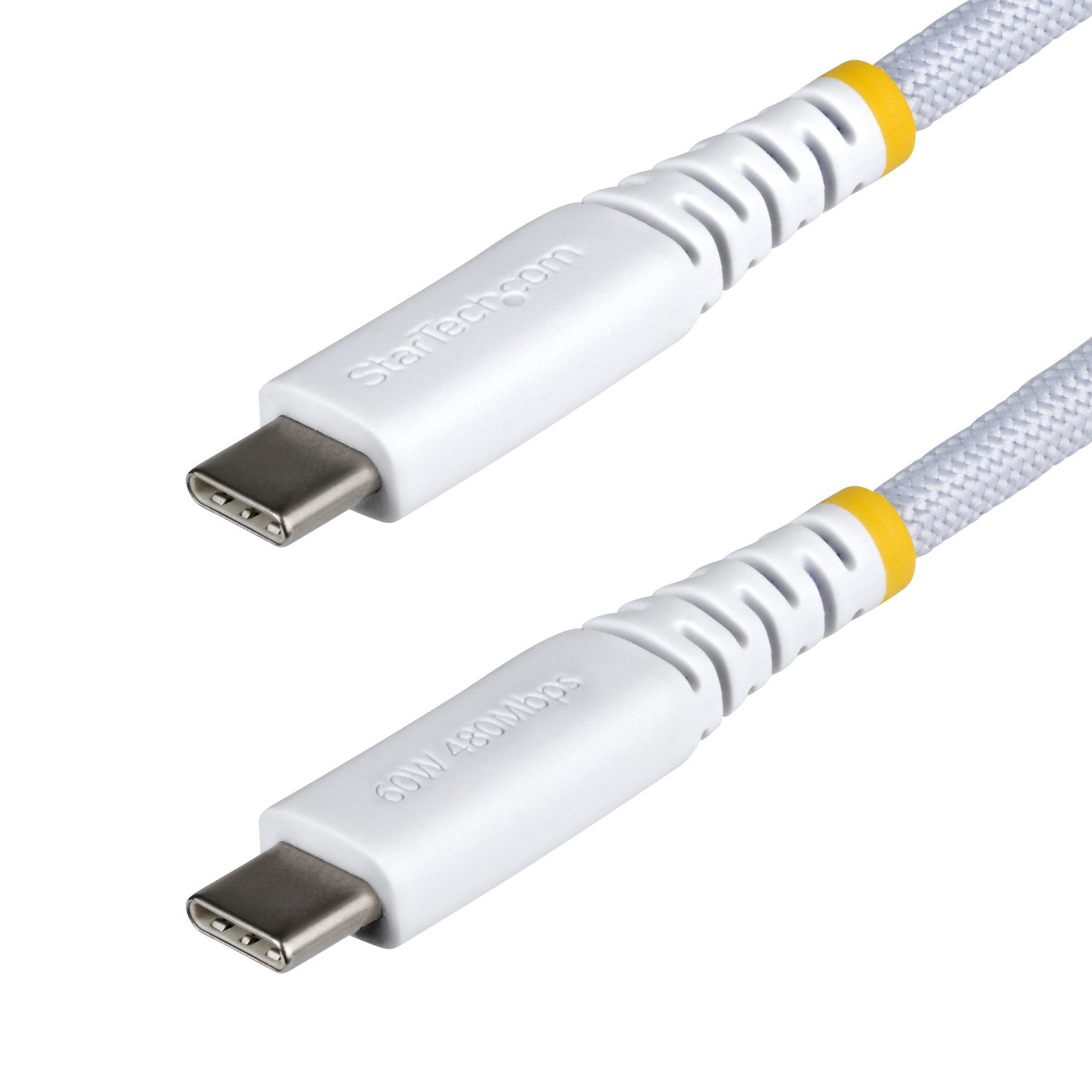 StarTech.com Cavo USB-C da 15cm, 60W (3A) PD, Guaina con Doppio Strato in Nylon Intrecciato, Robusto Cavetto USB 2.0 in TPE per la Ricarica del Laptop, Bianco