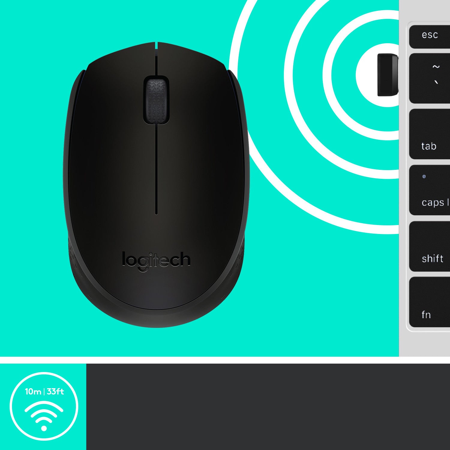Logitech 910004424 M171 Mouse Wireless 2.4 GHz con Mini Ricevitore USB Rilevamento Ottico Nero