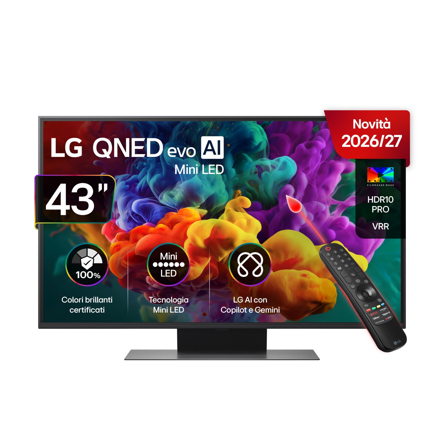 LG QNED evo AI MiniLED 43 pollici Serie QNED87B 43QNED87B6A, 4K, AI Magic Remote, HDR10 Pro, VRR 60Hz, 3 HDMI, SMART TV 2026