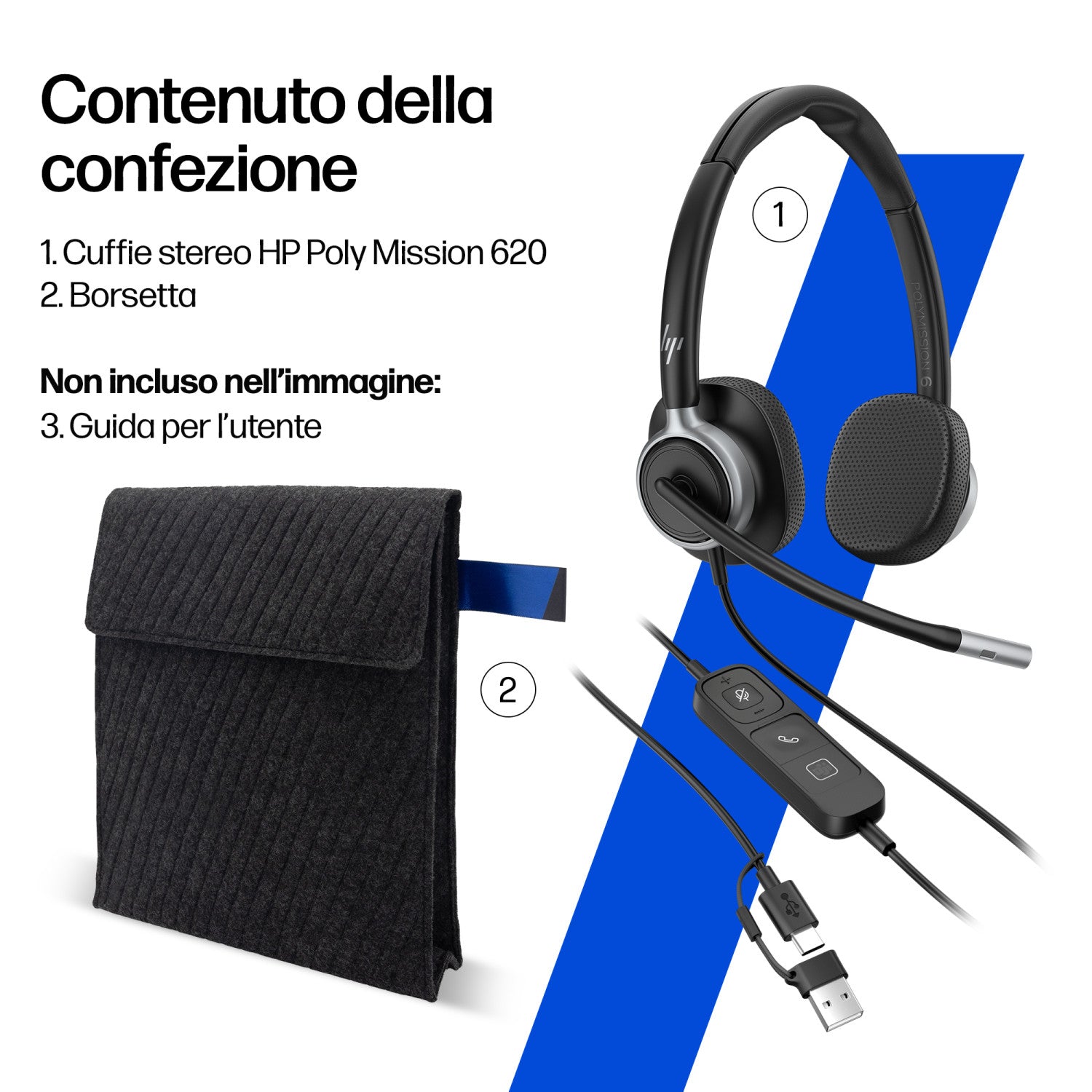 HP Poly Cuffie cablate monoaurali Mission 615 USB
