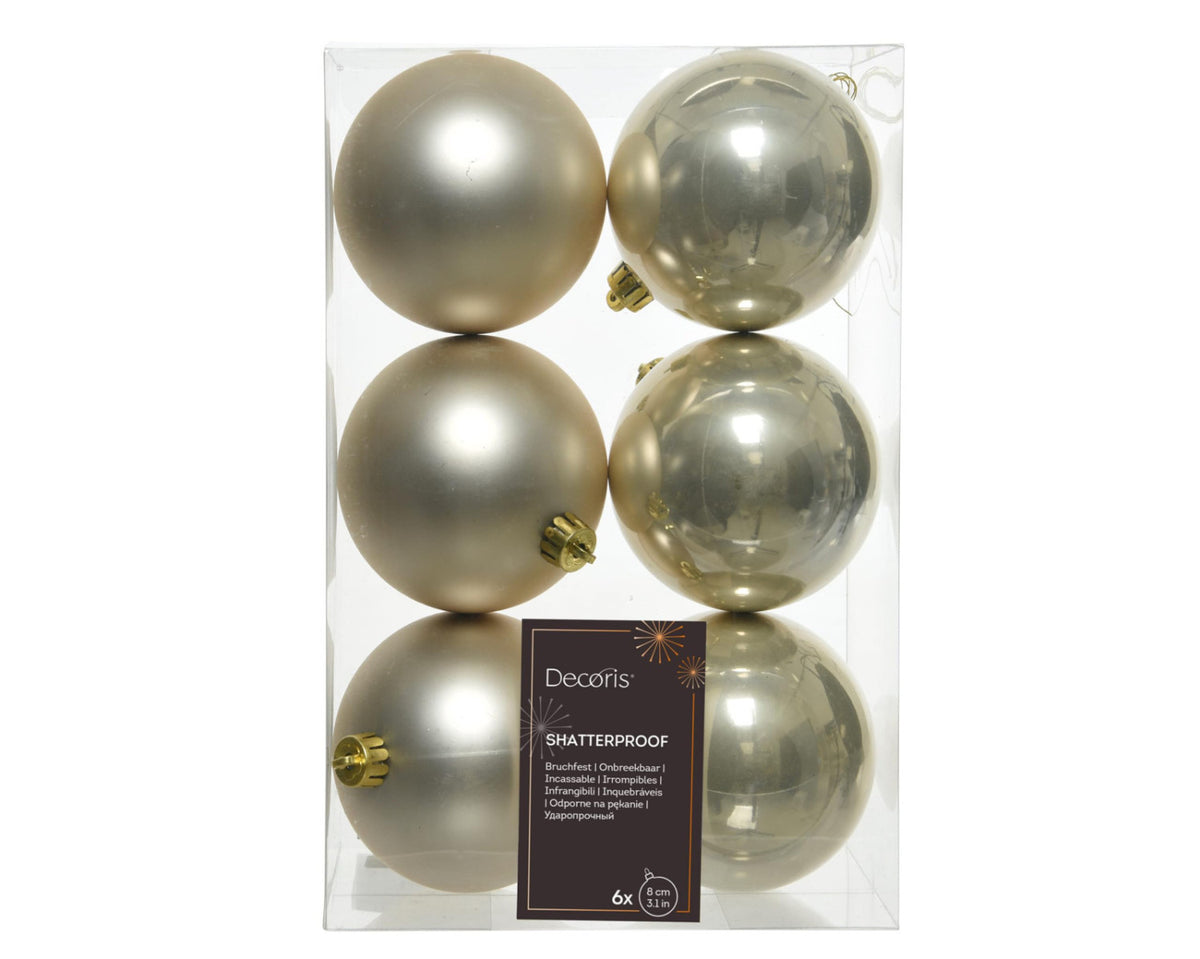 Decoris Palline di Natale Infrangibili Color Perla Finitura Lucida e Opaca 8 cm - Set 6 Pezzi