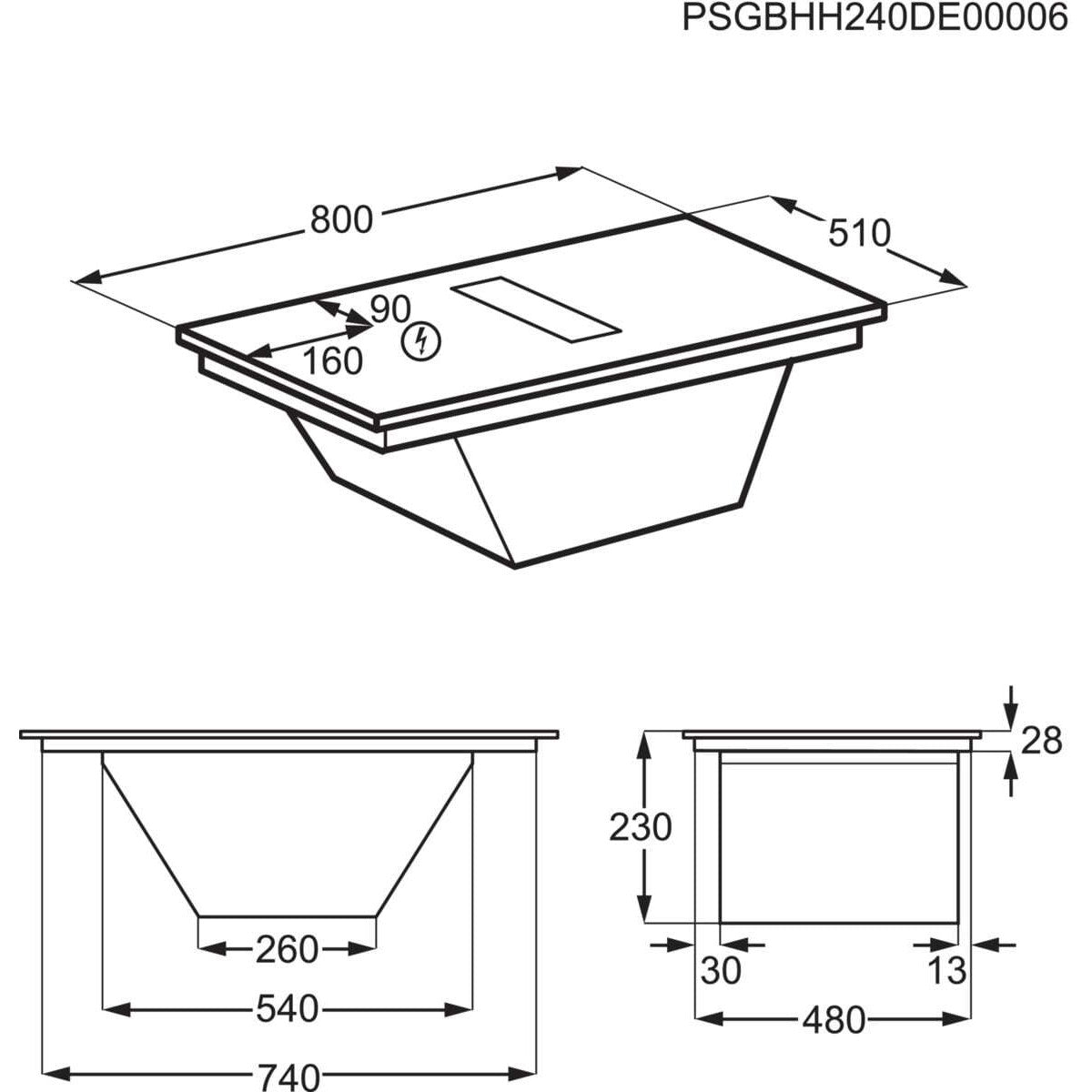 Electrolux KCC83410CK Nero Da incasso 80 cm Piano cottura a induzione 4 Fornello(i) Cappa da incasso