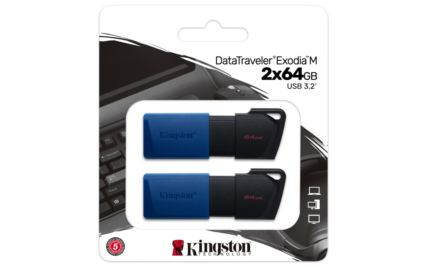 Kingston Technology DataTraveler 64GB USB3.2 Gen 1 Exodia M (Nero Blu) - 2 Pieces