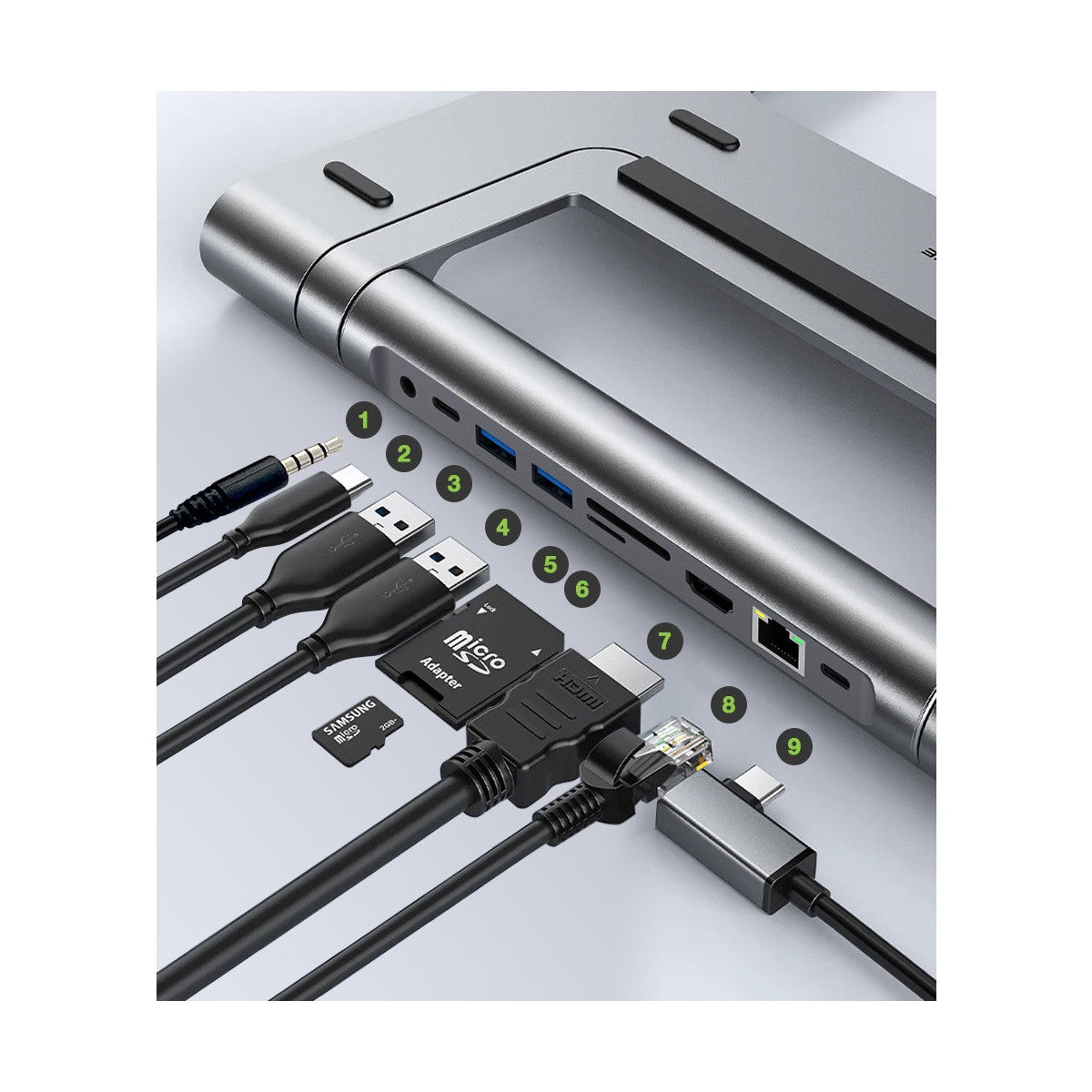 Techly Docking Station USB-C 9 in 1 Hub USB3.1 Stand per Notebook Pieghevole