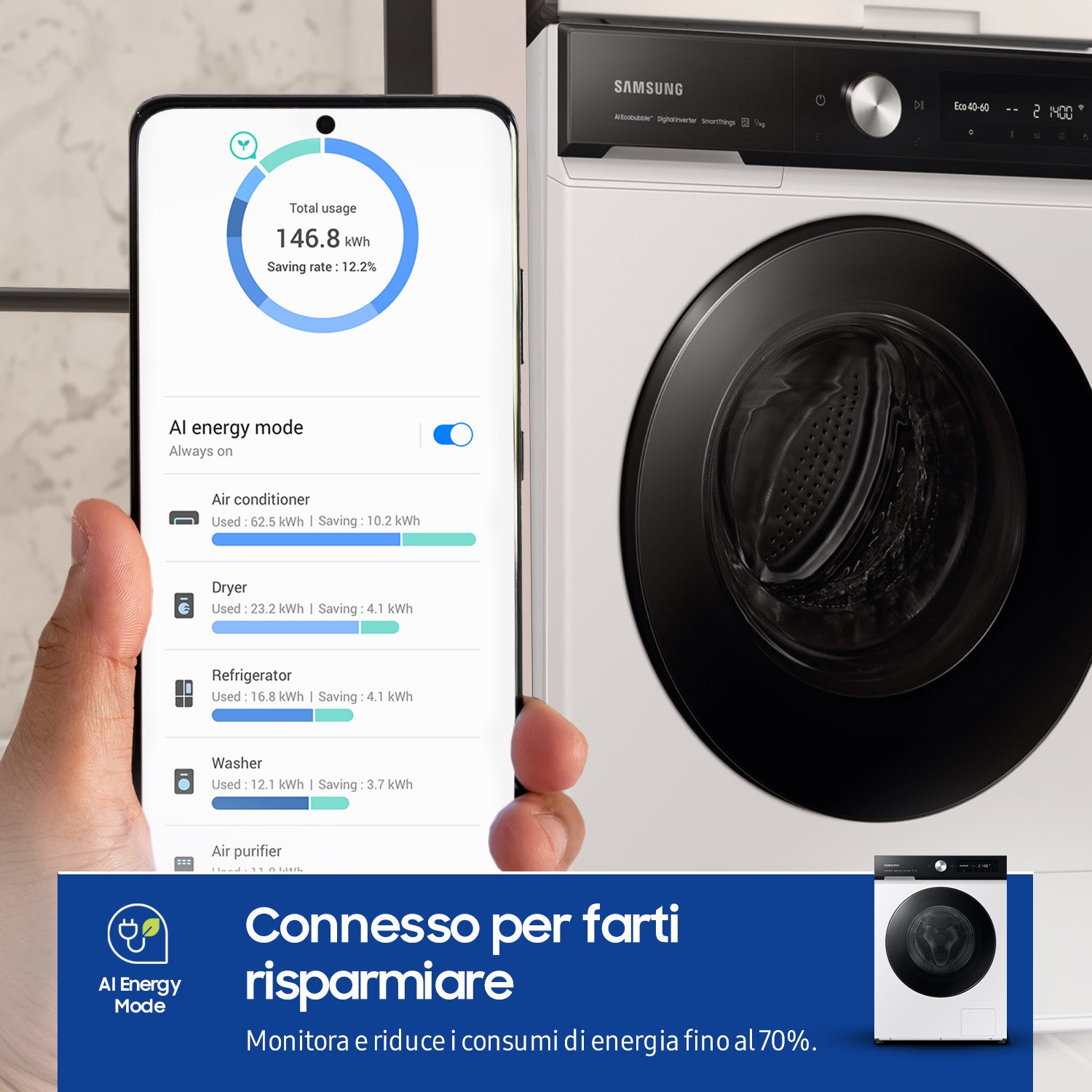 Samsung WW90DB7U94GEU3 Lavatrice Caricamento frontale 9 kg 1400 Giri/min Bianco