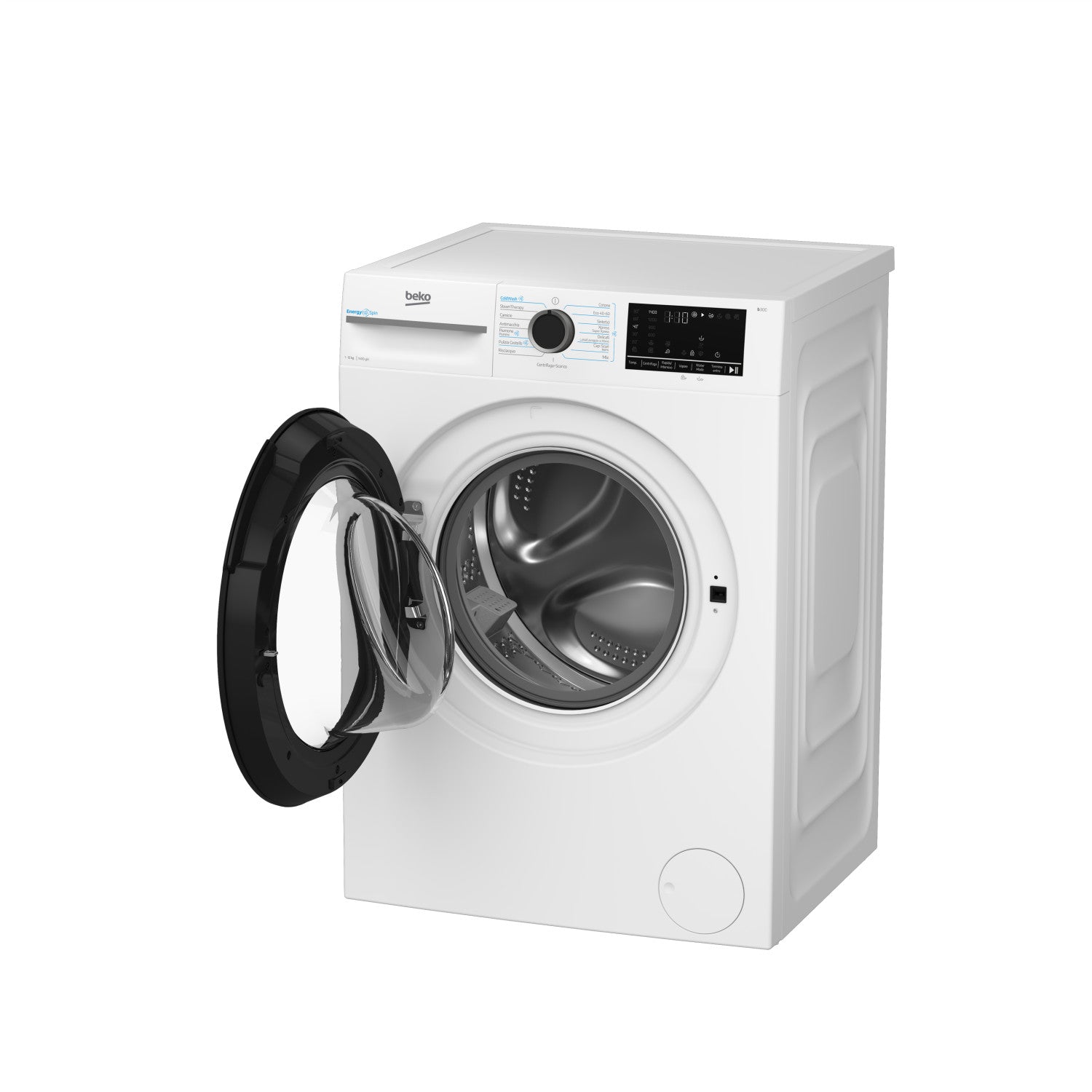 Beko b300 BMWT31241A: Lavatrice 12kg, Classe A, 1400giri, linea estetica NX, motore ProSmart Inverter, Display Touch, oblò nero, tecnologia EnergySpin , tecnologia a vapore SteamCure