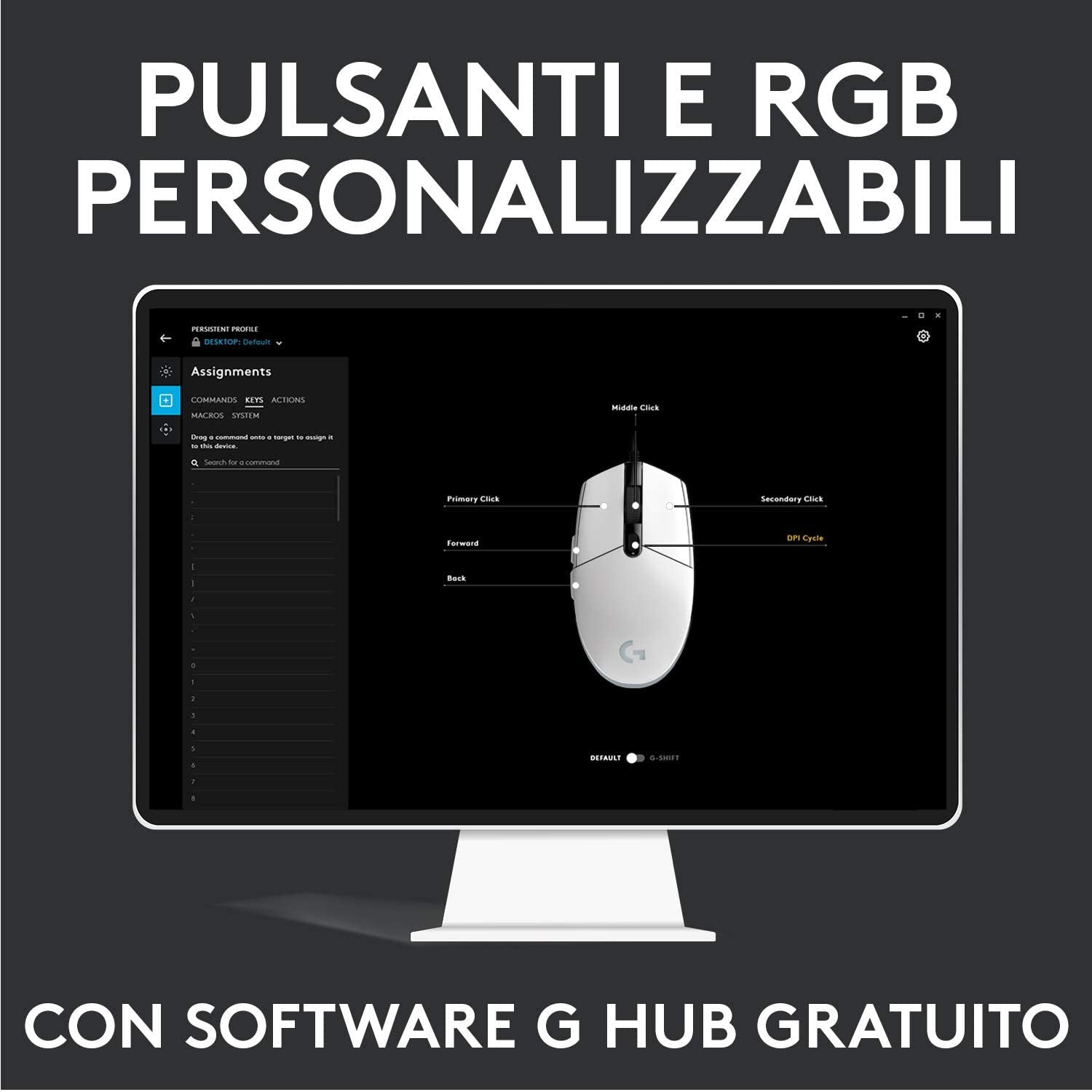 Logitech G G203 Lightsync Mouse USB Tipo A 8000 DPI Nero