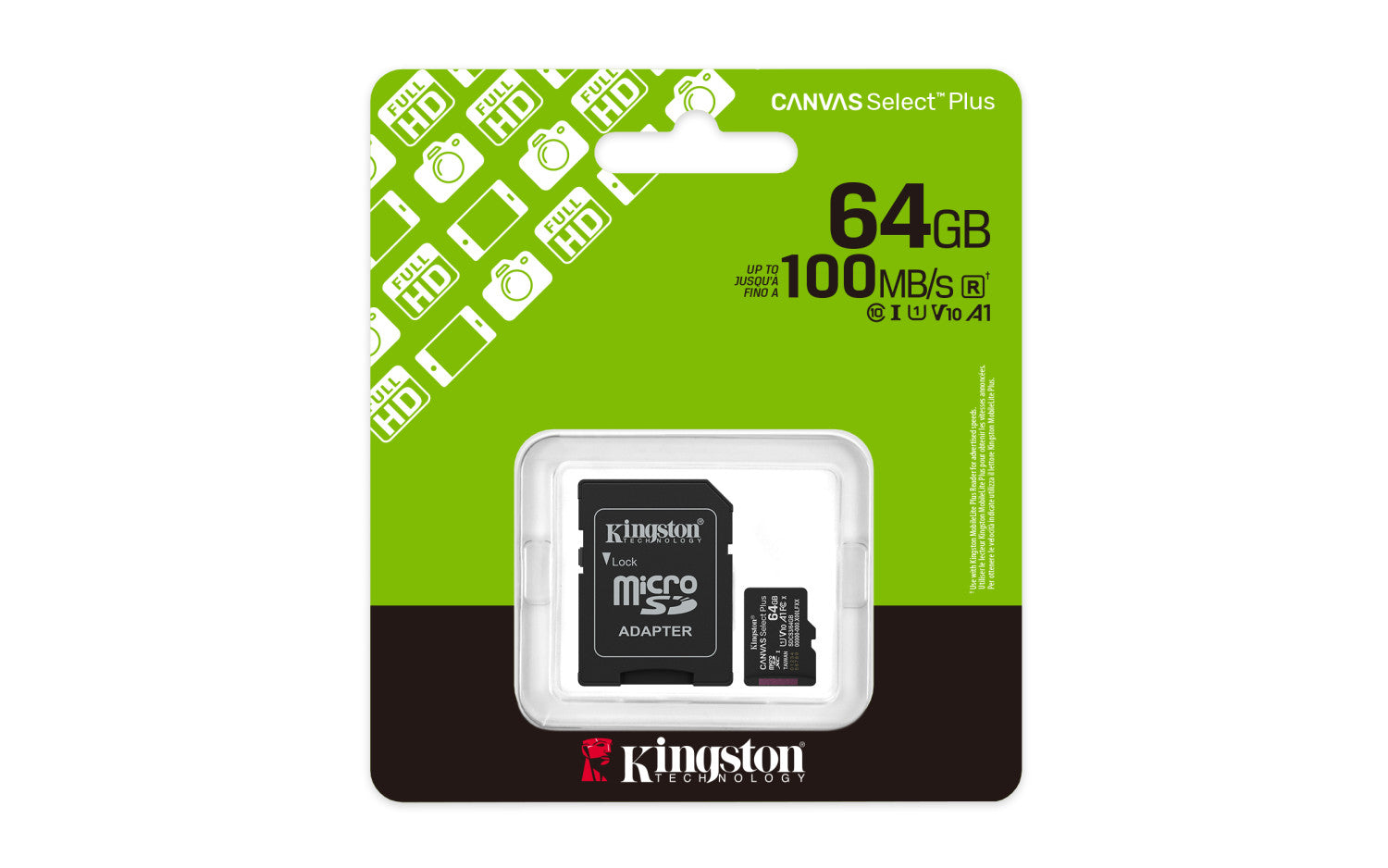 Kingston Technology 64GB microSDXC Canvas Select Plus Gen3 100MB/s A1 (Adattatore SD incluso)