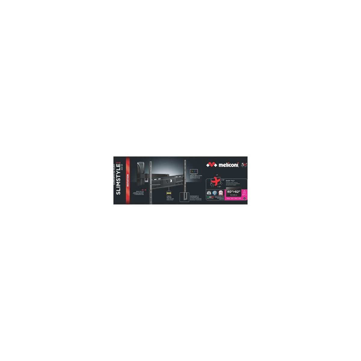 Meliconi SlimStyle Plus 400 SR Supporto da Parete per Tv Monitor 40 a 82 Pollici Nero