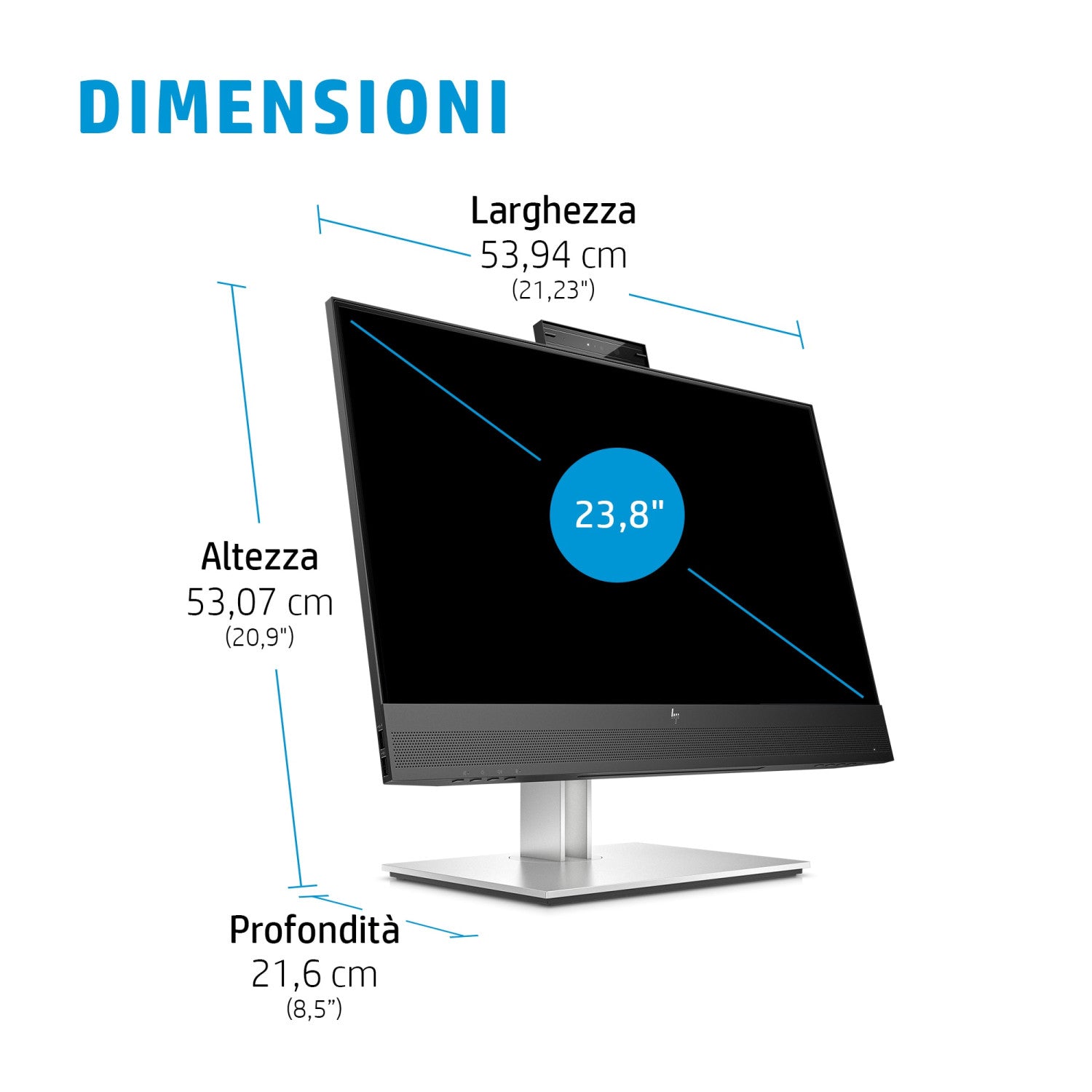HP E24mv G4 FHD Conferencing Monitor Monitor PC 60,5 cm (23.8pollici) 1920 x 1080 Pixel Full HD Nero, Argento