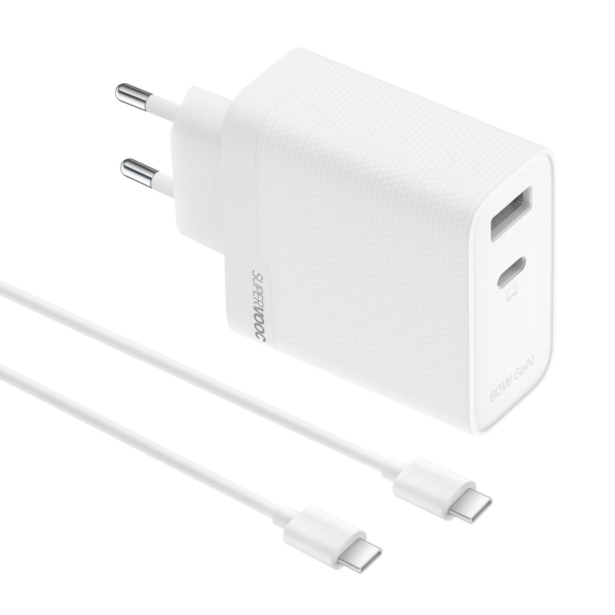 Realme Caricabatterie Supervooc 80W Dual USB-C/USB-A GaN con Cavo Bianco