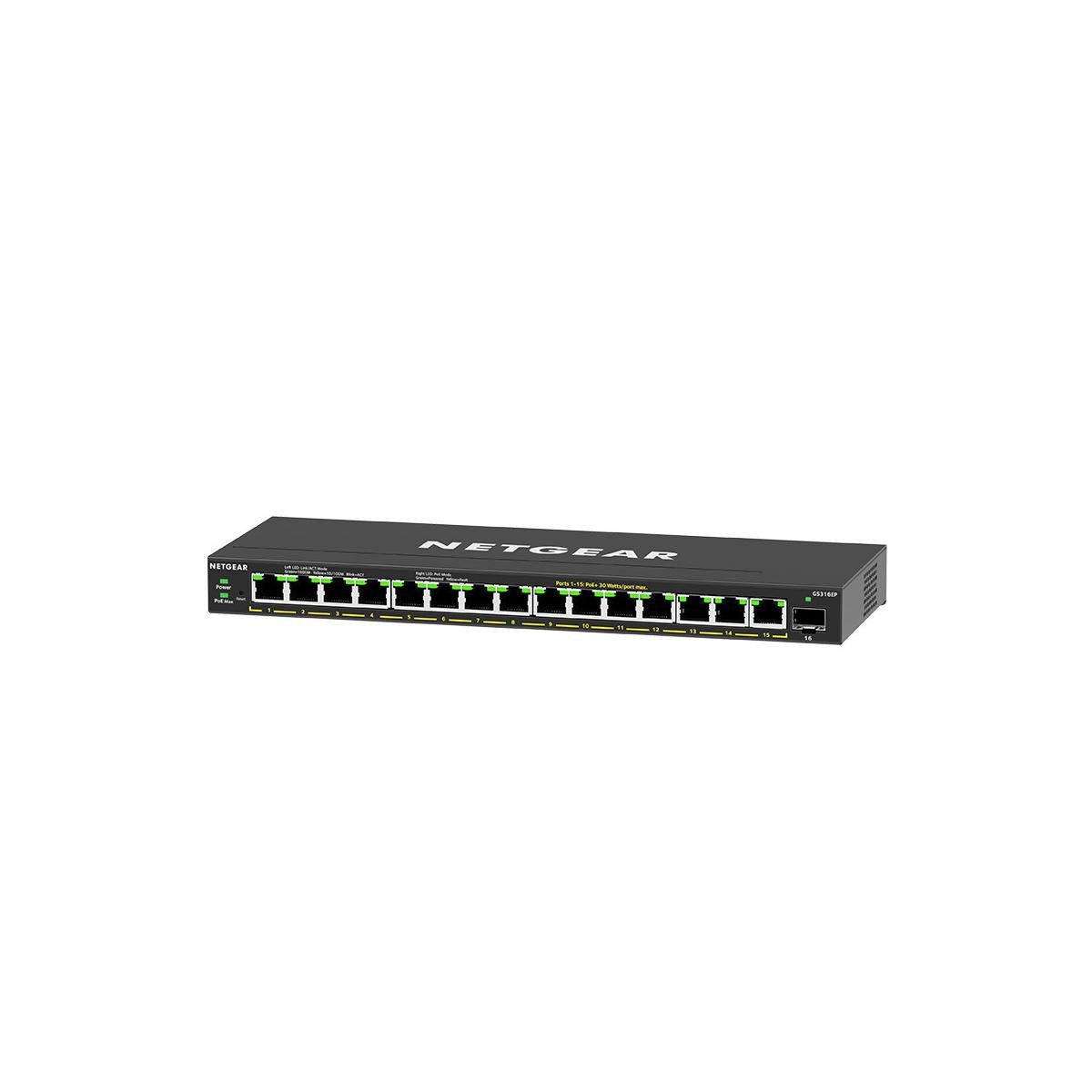 NETGEAR GS316EP-100PES switch di rete Gestito Gigabit Ethernet (10/100/1000) Supporto Power over Ethernet (PoE) Nero
