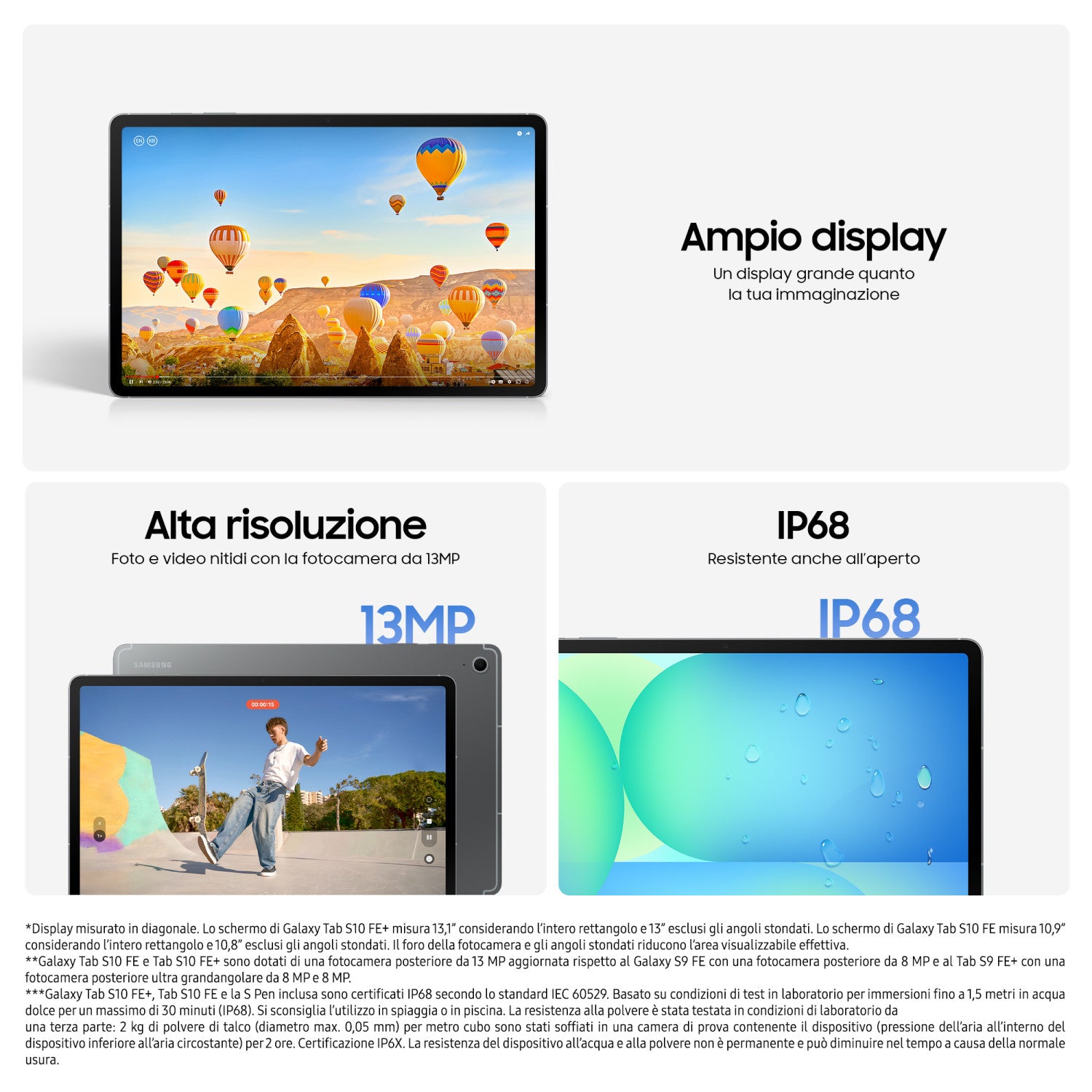 Samsung Galaxy Tab S10 FE , Android Tablet, Display 13.1"LCD, Wifi, RAM 8GB, 128GB, 10.090 mAh, S Pen, Android 15, IP68, Gray