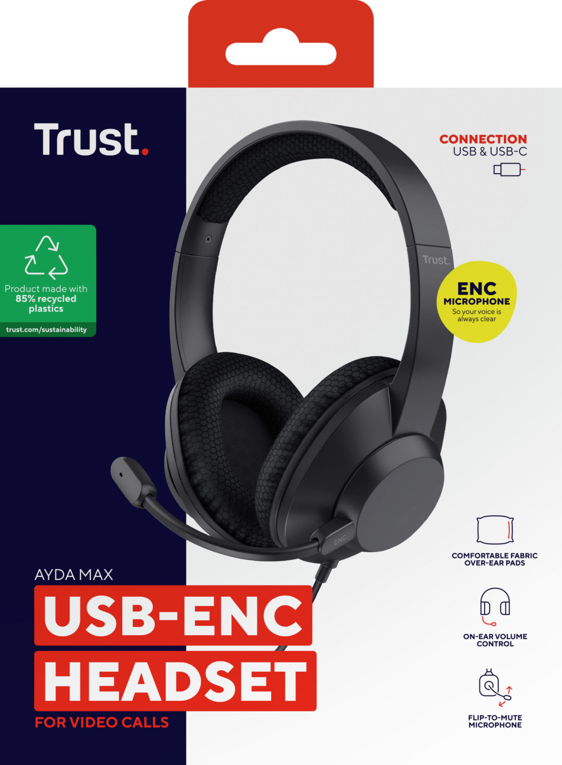 Trust Ayda Max Auricolare Cablato A Padiglione Musica e Chiamate USB Type-C / USB Type-A Nero