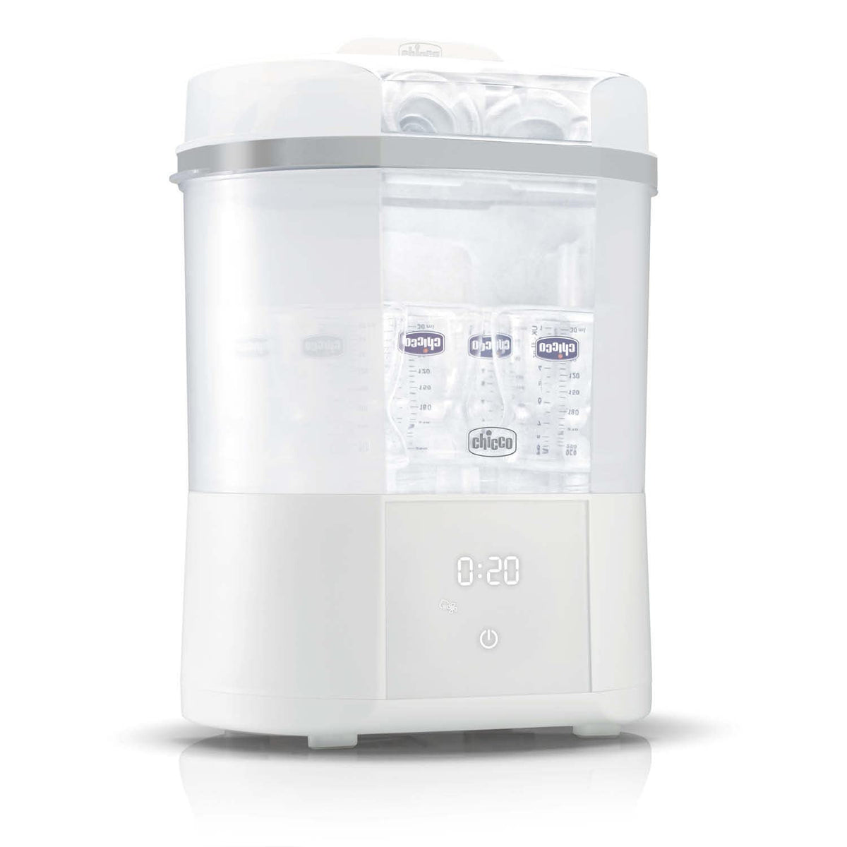 Chicco Sterilizzatore Con Asciugatura Per Biberon, Tiralatte E Ciucci, Fino A 6 Biberon Da 330 Ml, 2 Configurazioni, Vapore Naturale, Bianco