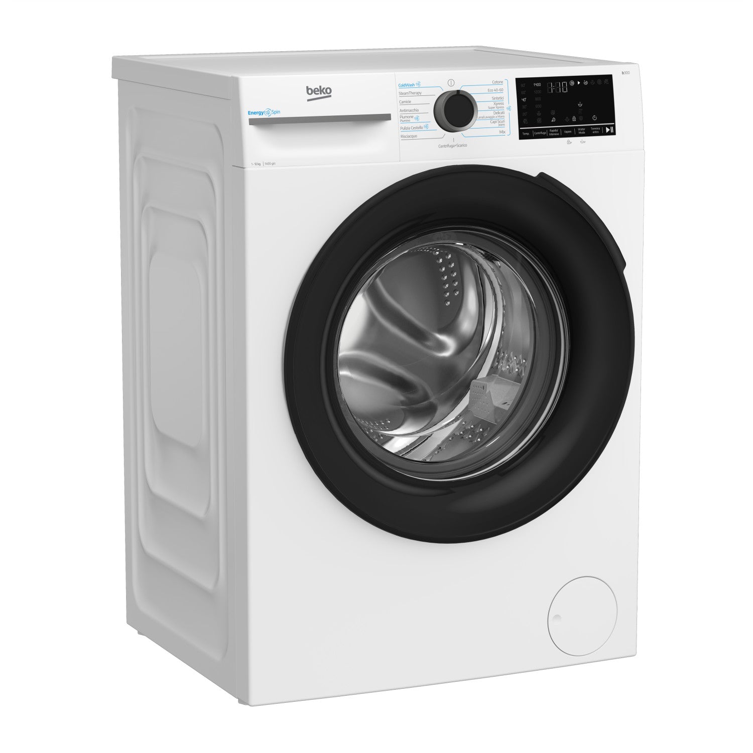 Beko b300 BMWT31241A: Lavatrice 12kg, Classe A, 1400giri, linea estetica NX, motore ProSmart Inverter, Display Touch, oblò nero, tecnologia EnergySpin , tecnologia a vapore SteamCure