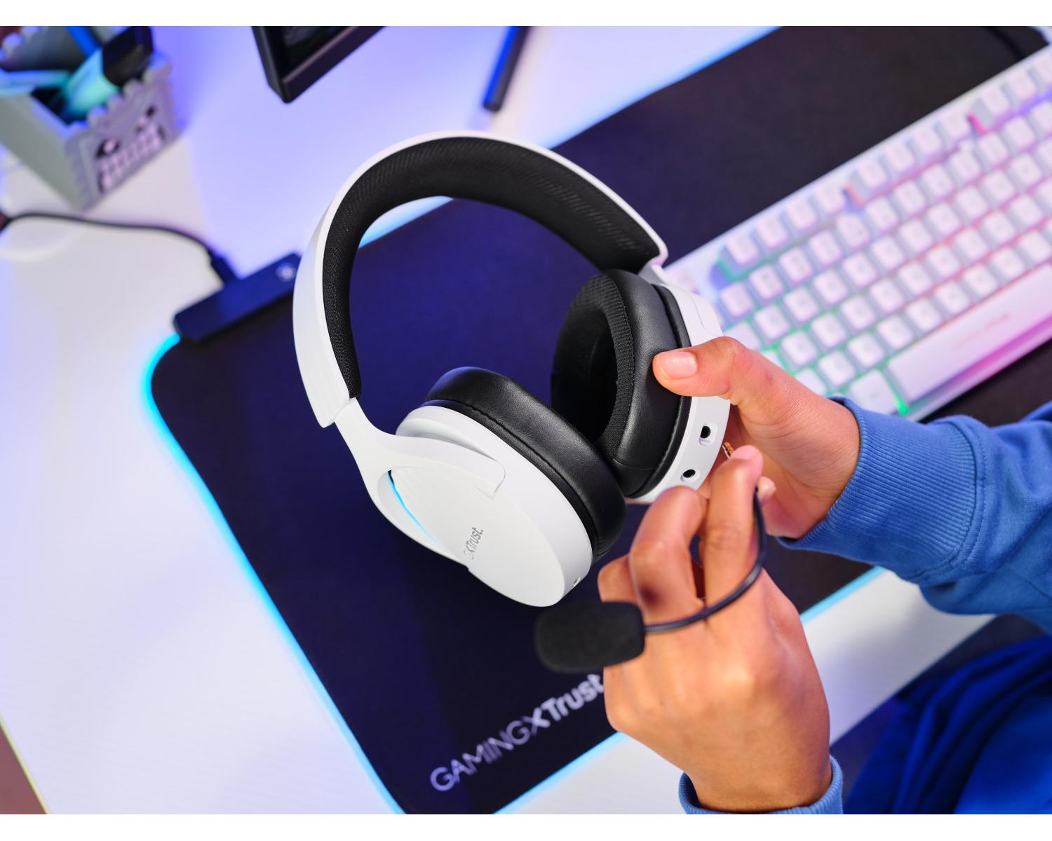 Trust GXT 491W FAYZO Auricolare Con cavo e senza cavo A Padiglione Giocare USB tipo-C Bluetooth Nero, Bianco