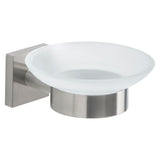 Gedy Portasapone Da Parete Serie Fuji FJ11 Acciaio Inox AISI 304 Con Contenitore In Vetro Satinato Finitura Spazzolata