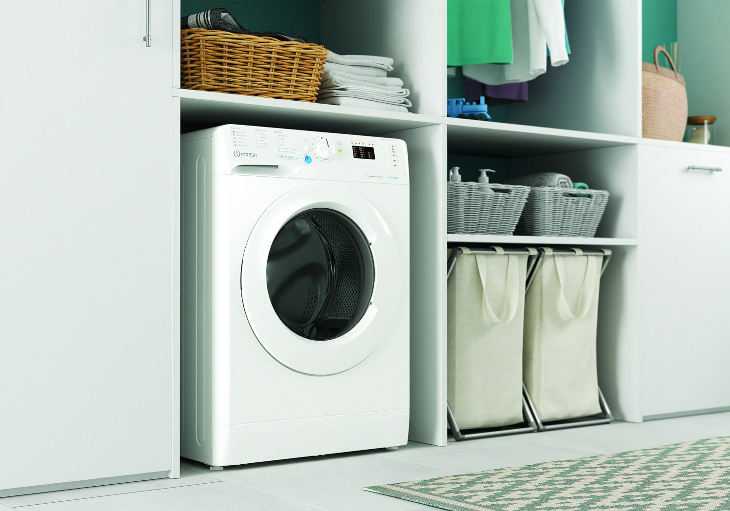 Indesit BWSA 7126X WV IT, 7kg, classe A, Bianco, Inverter, 1200 giri, Display LED, vapore, porta bianca Made in Italy