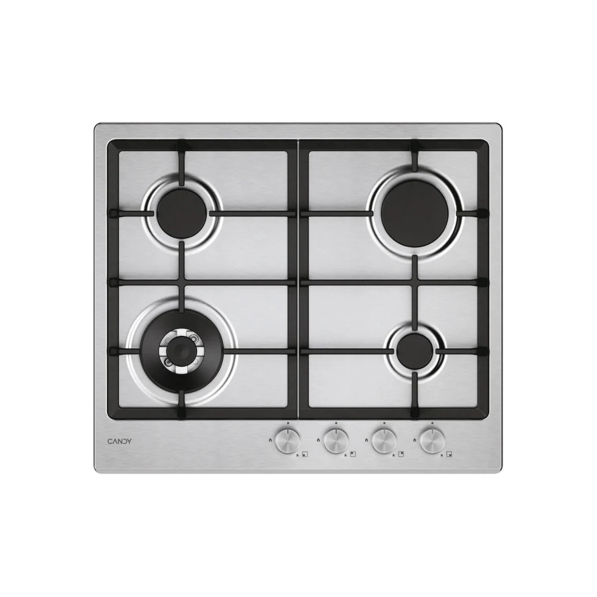 Candy Piano Cottura a Gas Incasso CHG6BR4WTX 60 cm 4 Fuochi Griglie Smaltate Accensione Elettronica Classe A Acciaio Inox