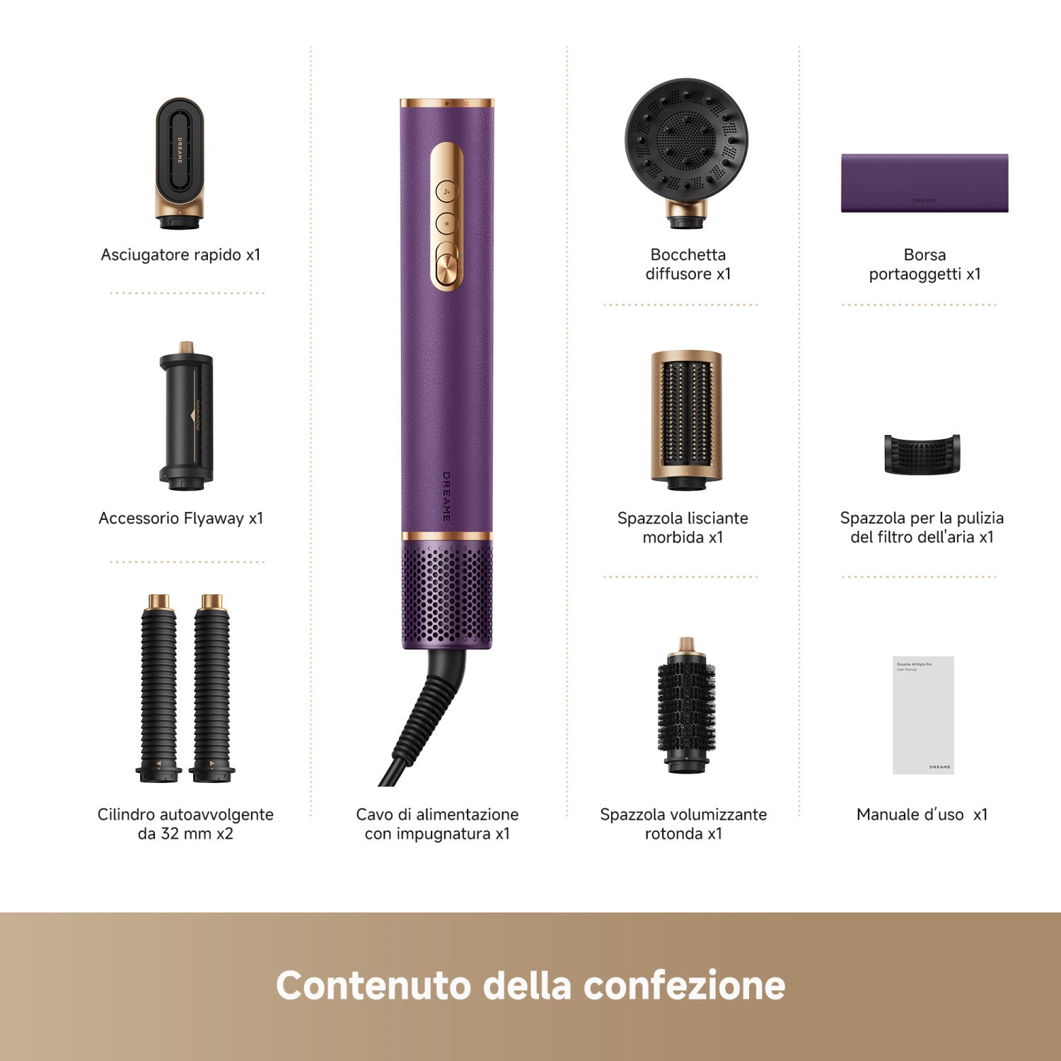 Dreame AirStyle Pro 2 Kit per lo styling dei capelli Caldo Viola 1300 W 2,8 m