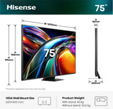 Hisense Smart TV RGB MiniLED 180Hz 75" 4K 75UR9S, Schermo Anti-Riflesso, 100 BT2020, Dolby Atmos 4.1.2 By Devialet, Dolby Vision IQ, VIDAA OS, USB-C, Native 180Hz Game Mode, Wifi 6E, BT, lativù 4K