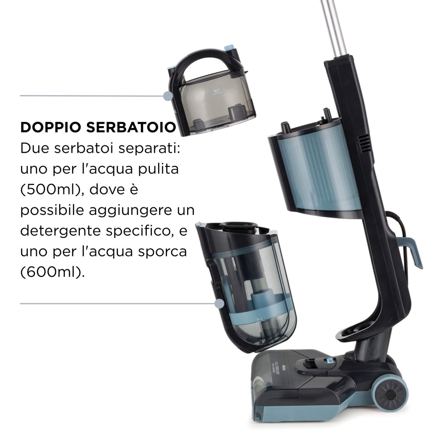Ariete 2487 Aquaforce Easy Wash Vacuum, Lavapavimenti con filo, 600W, Aspira e lava, Due serbatoi, Funzione autopulizia