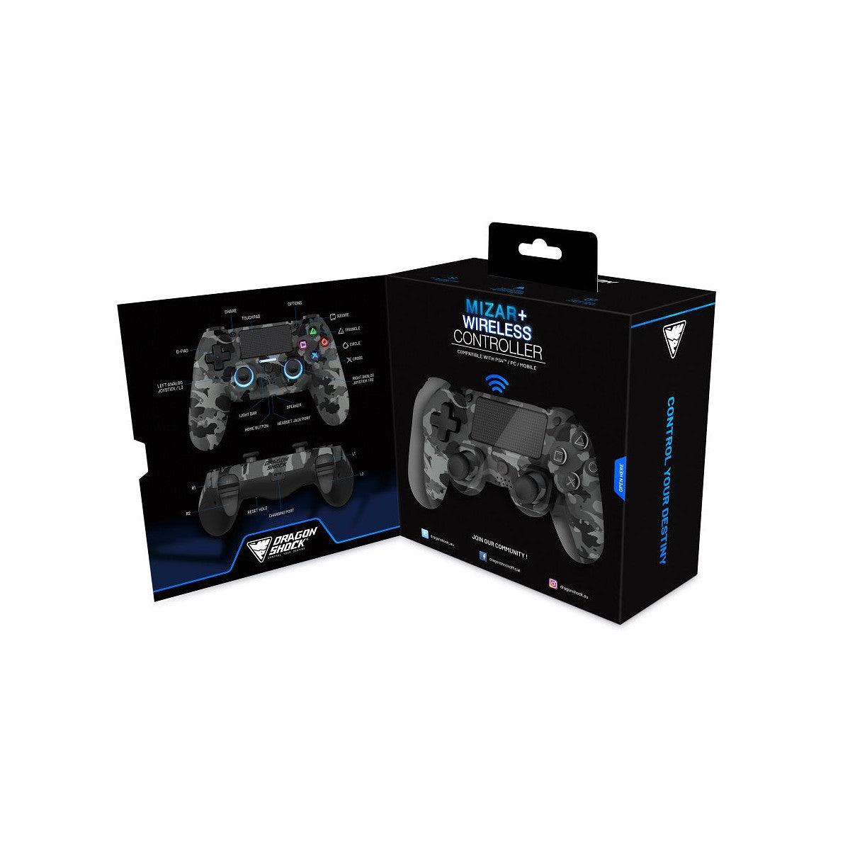 Dragonshock Mizar Nero, Grigio, Mimetico Bluetooth Gamepad Analogico/Digitale PC, PlayStation 4, Android