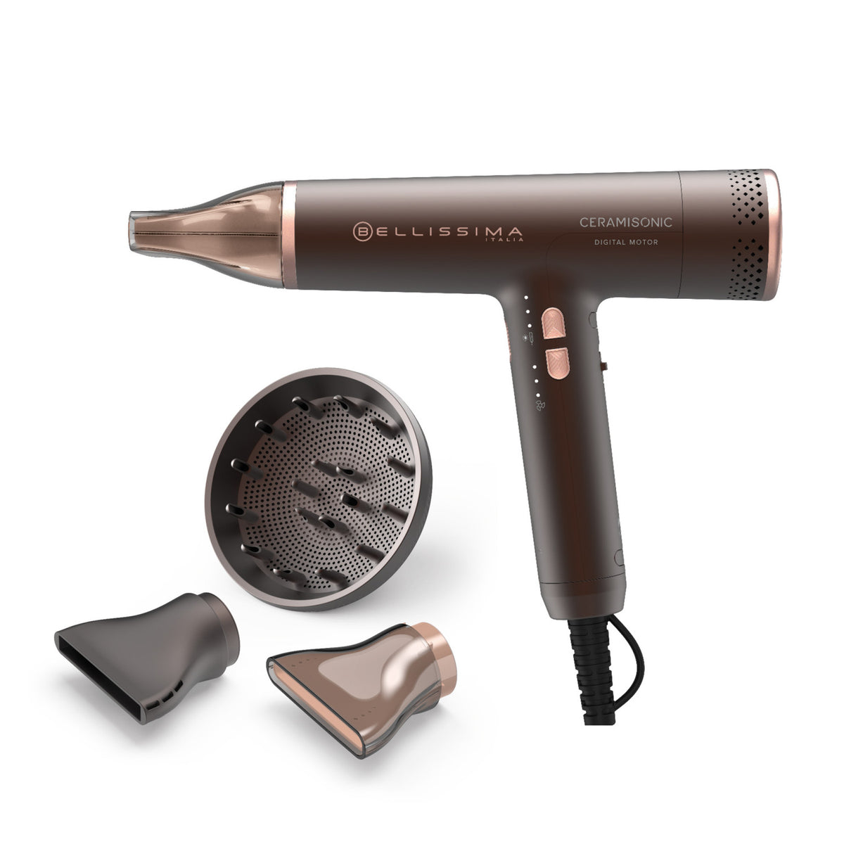 Bellissima Ceramisonic Asciugacapelli, Motore Digitale ad alta velocità, ultraleggero, con tecnologia Tecnologia Ion Ceramic Hi-Pro, ioni, 3 velocità, 3 temperature, Impostazione Gentle Dry, Modalità Silent, 1700W