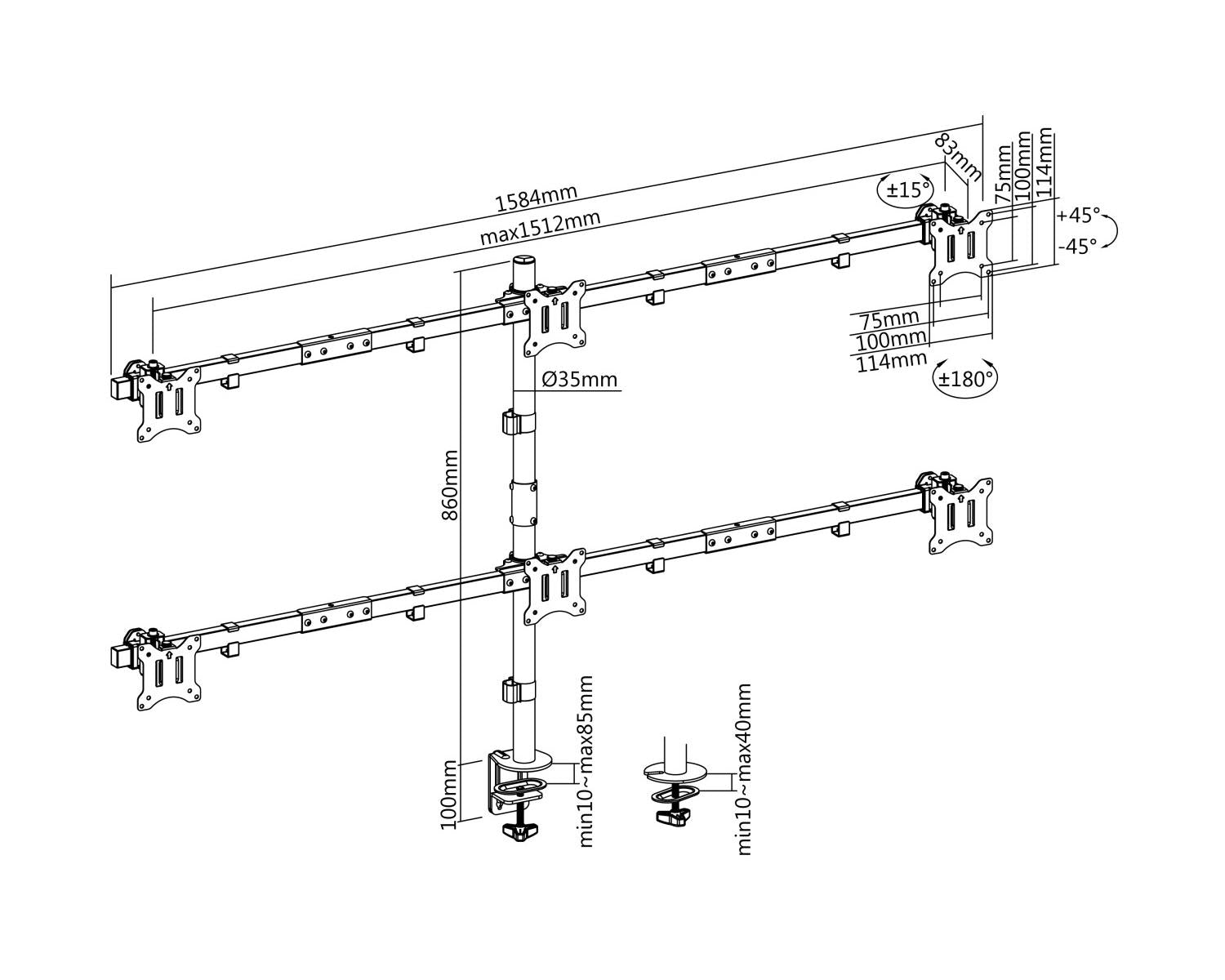 Equip 650160 supporto da tavolo per Tv a schermo piatto 81,3 cm (32") Nero Scrivania