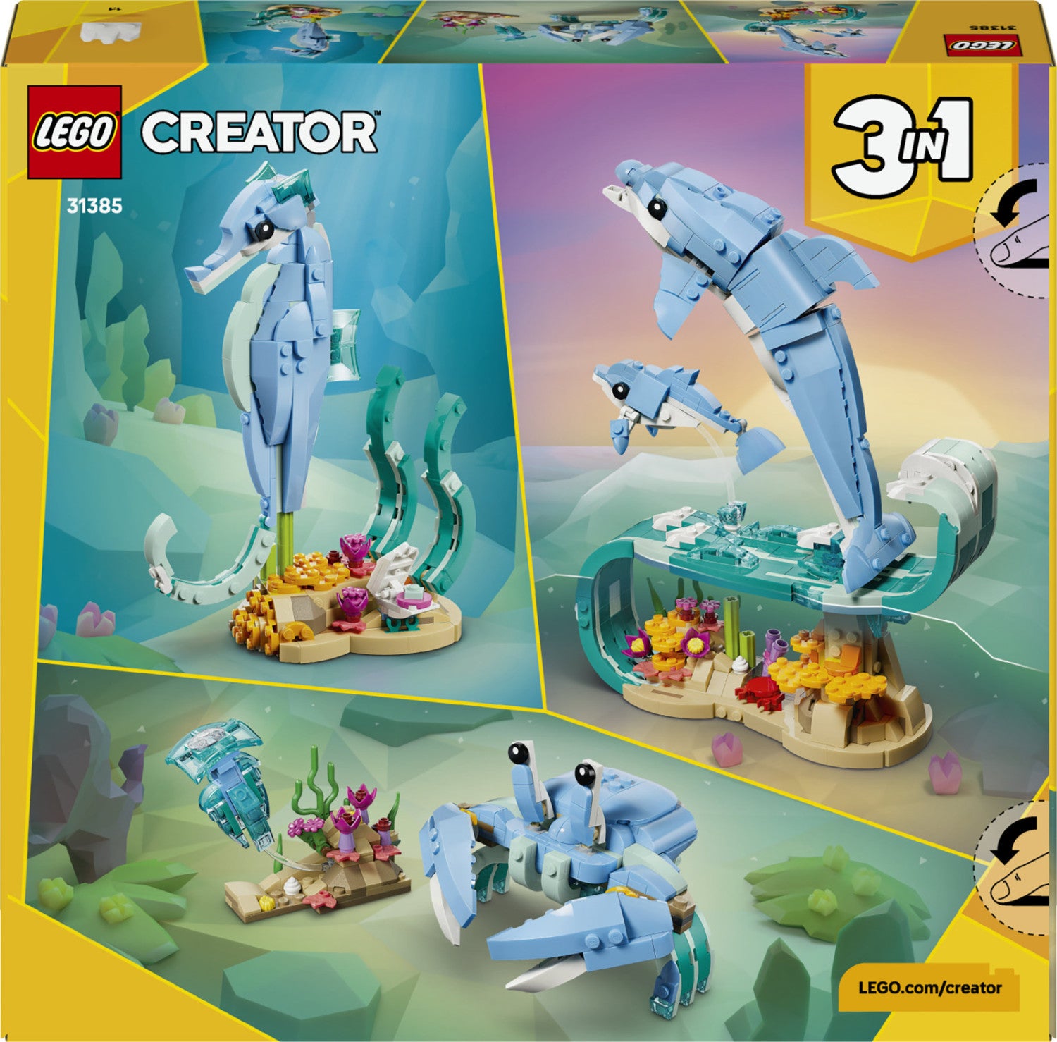 LEGO Creator 3 in 1 Animali Marini Delfini 31385 Set da Costruzione 542 Pezzi 9 Anni