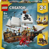 LEGO Creator 3in1 31387 Iconica Nave da Pirata, Giocattolo Trasformabile in Castello o in 2 Barche Gemelle, Regalo Bambini 9