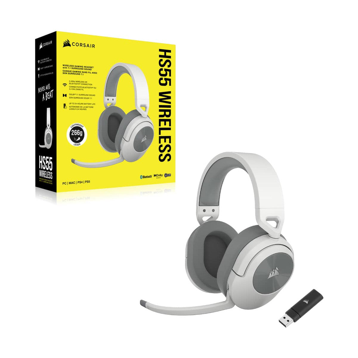 Corsair HS55 WIRELESS Auricolare A Padiglione Gaming Bluetooth Bianco