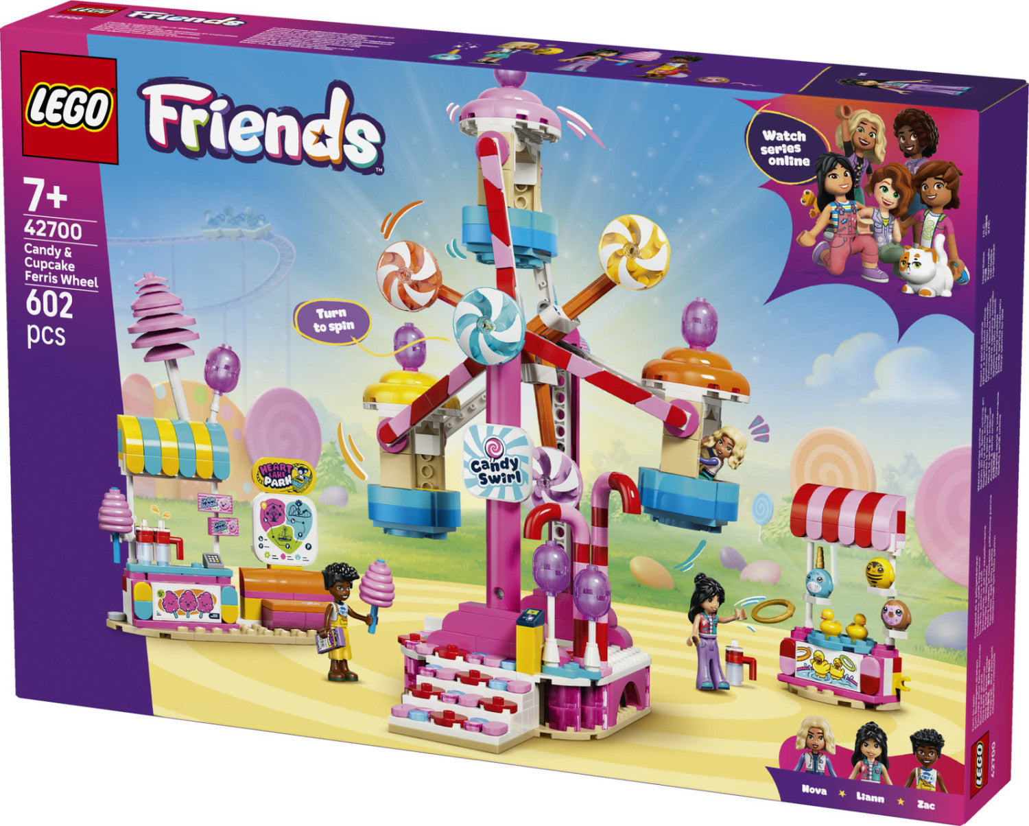 LEGO Friends 42700 Ruota Panoramica Dolci e Cupcake, Set da Costruzione con Giostra Luna Park, 3 Mini Bamboline, 602 Pezzi, Regalo Bambini 7