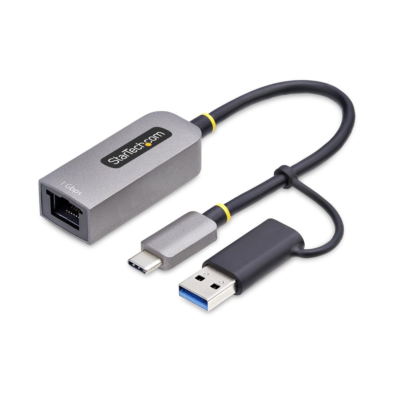 StarTech.com Adattatore da USB-C a Ethernet con dongle USB-A, 10/100/1000Mbps, adattatore di rete da USB 3.0 a Gigabit Ethernet, cavo collegato 6in/15cm, adattatore USB GbE